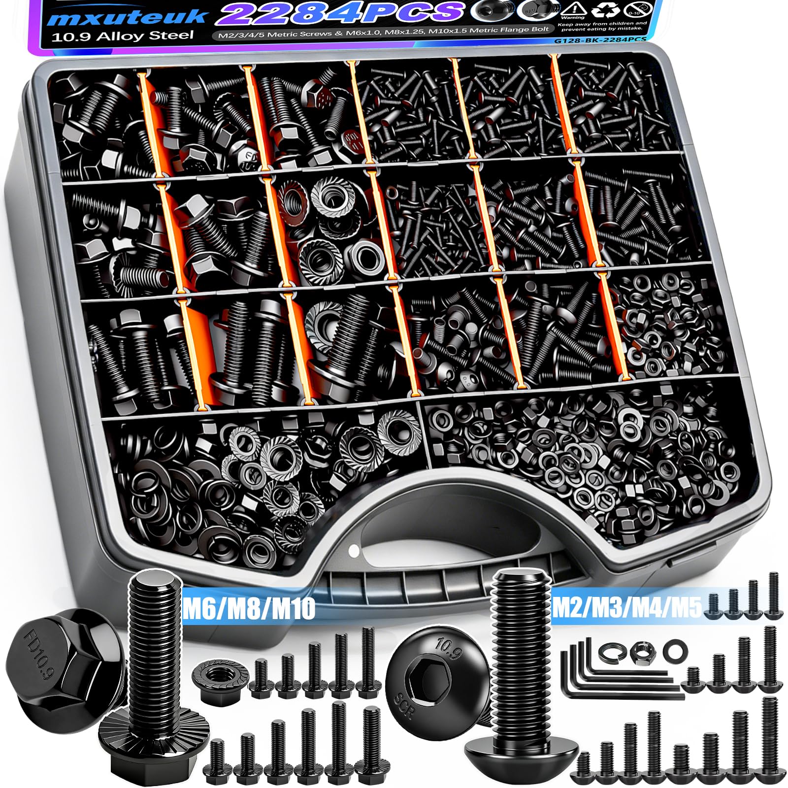 mxuteuk 720PCS M3 Screws Kit,M3×6/8/10/12/16/20mm M3 Screws Assortment Kits,12.9 Alloy Steel M3 Hex Socket Head Bolts Nuts Washers Set Suitable for 3D Printer,DIY — Amazon image 21