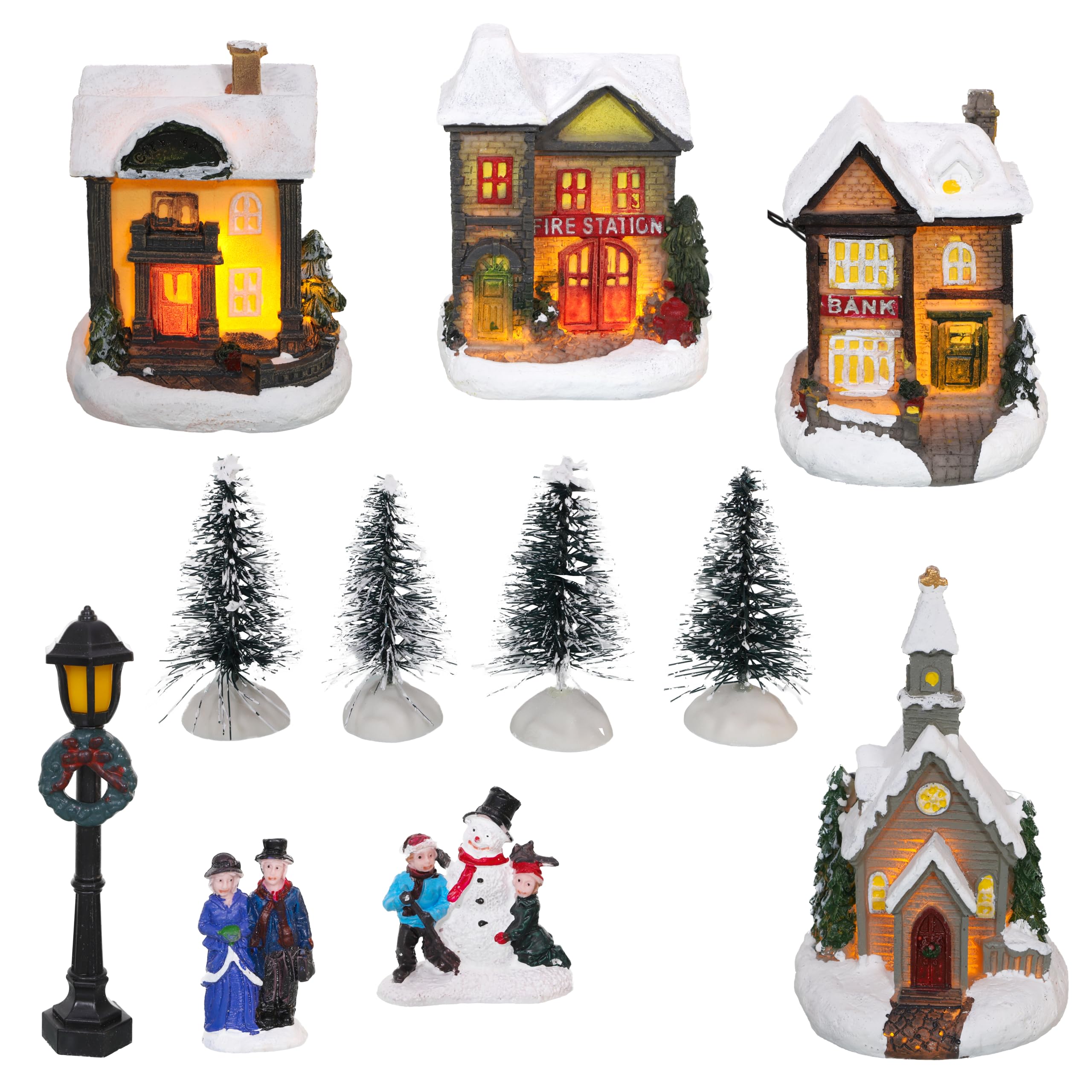 ToylandMini Village Light Up Christmas Scene | 12 Piece Set | Multicoloured | 47 cm x 58 cm x 36 cm