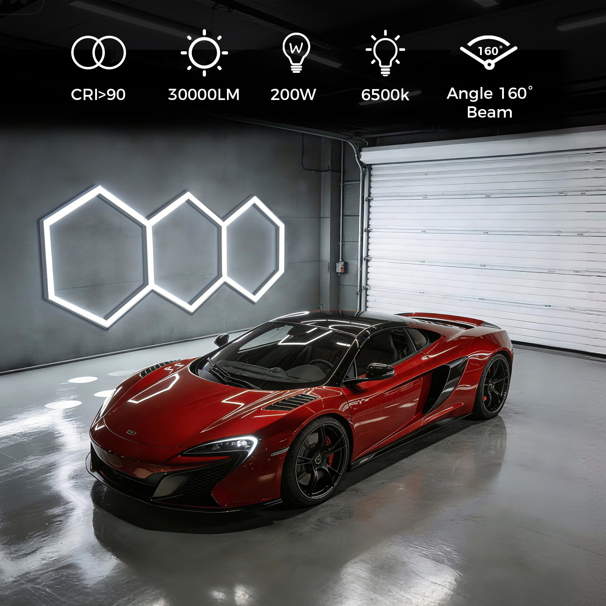 Plafonnier LED hexagonal pour garage, 3 grilles, 6500 K, super lumineux, montage facile, hexagonal durable pour garages, gymnases, entrepôts, maisons privées