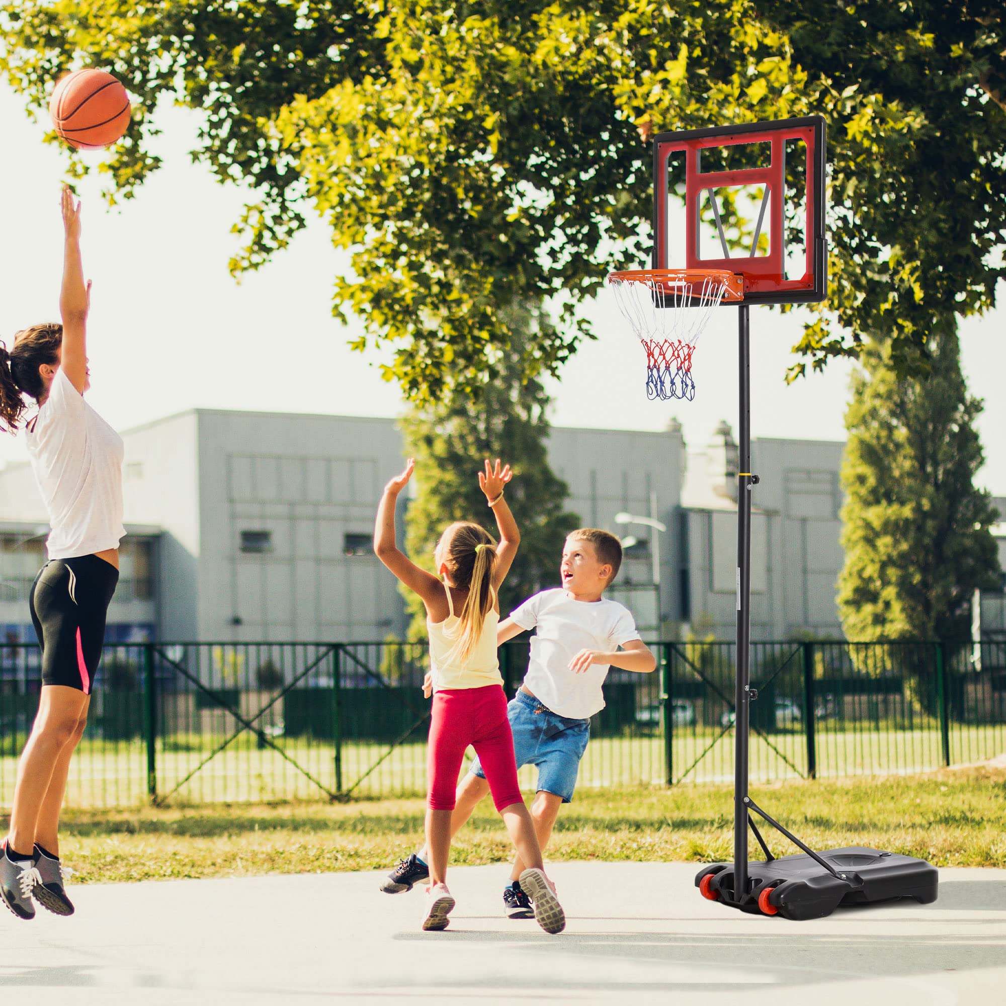 HOMCOM Panier de Basket extérieur Hauteur réglable 160–210 cm Panier de Basket sur Pied à roulettes avec Base Stable remplissable d'eau ou de Sable pour Juniors et Adultes, Noir