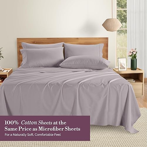 Miniatura 2 de Casa Platino Juego de sábanas de 100 % algodón de 6 piezas (1 plana, 1 sábana bajera, 4 fundas de almohada), tejido percal suave y transpirable,