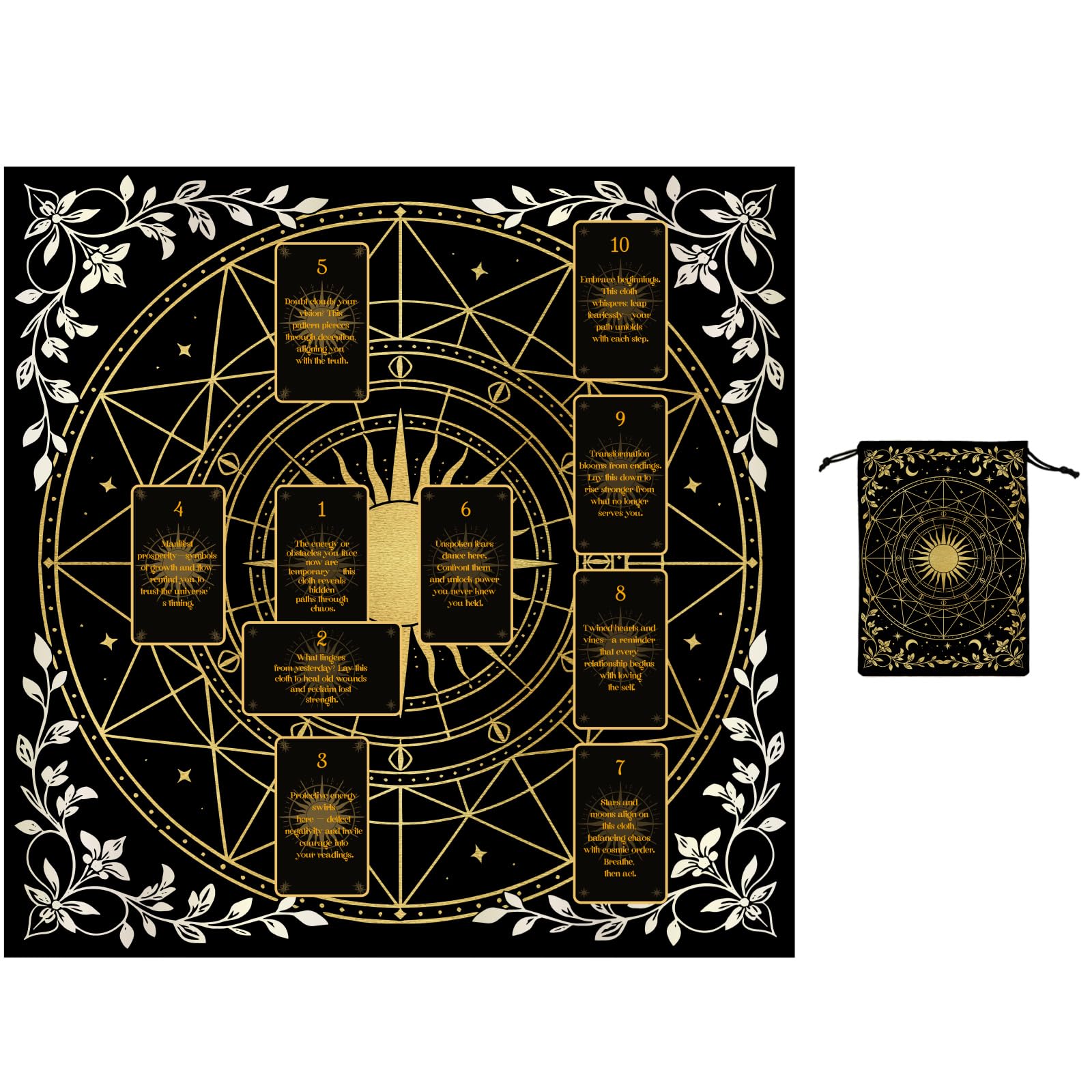 GLOBLELAND Tarot Cross Tarot Cloth with Tarot Card Storage Bag Sun White Flower Square Velvet Tarots Tablecloth for Divination Wiccan Witchcraft Supplies Tool