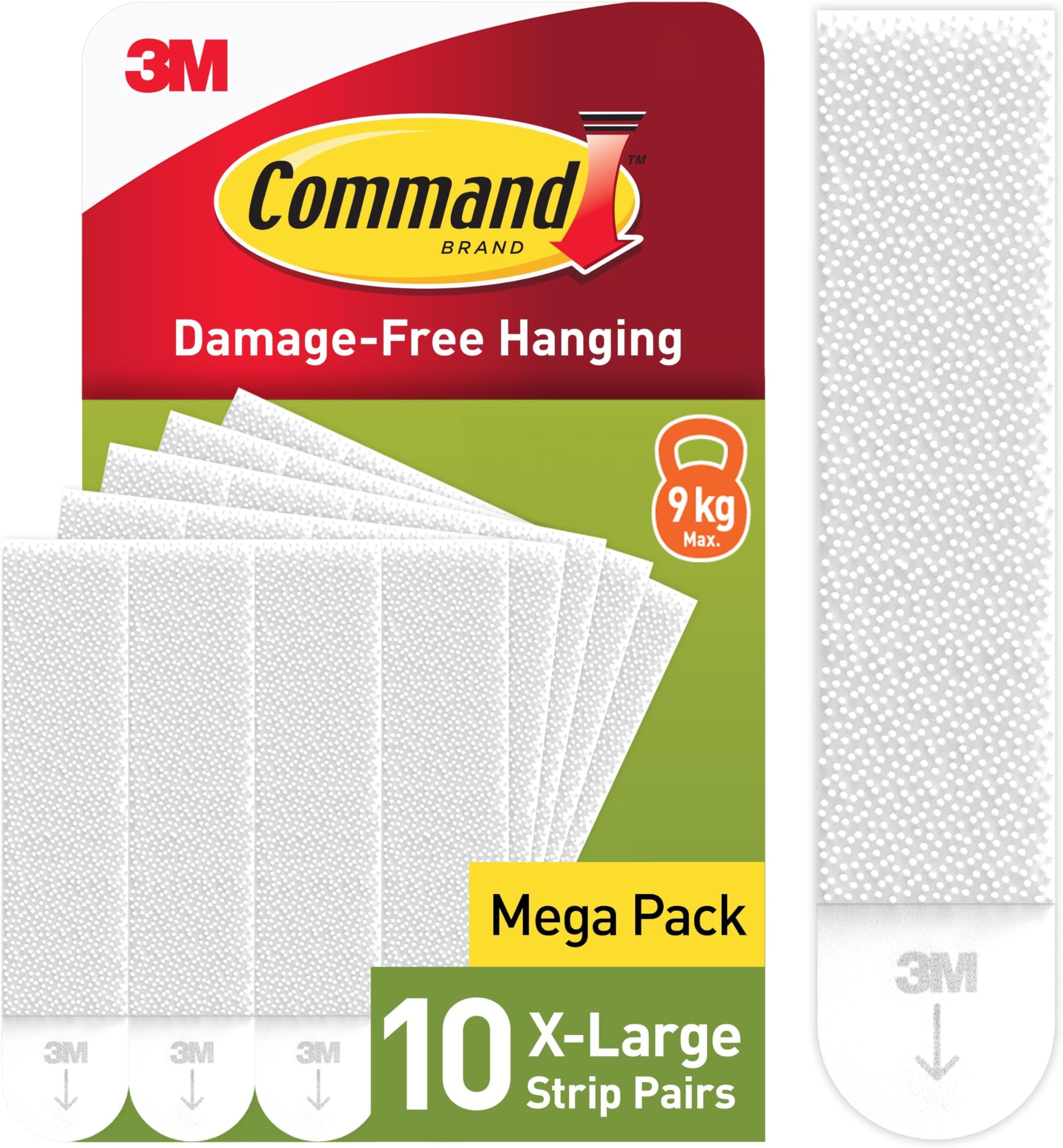 Picture Hanging Strips, White, X-Large, 10 Pairs (20 Strips) - For Pictures, Frames, Mirrors, Wall Decor - Damage Free Hanging