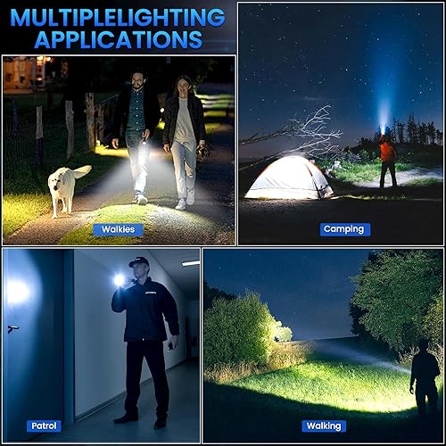 Miniatura 8 de Linterna recargable de 99,000 lúmenes altos, paquete de 3 luces LED con 5 modos, linterna de mano impermeable para campamento, hogar, al aire libre