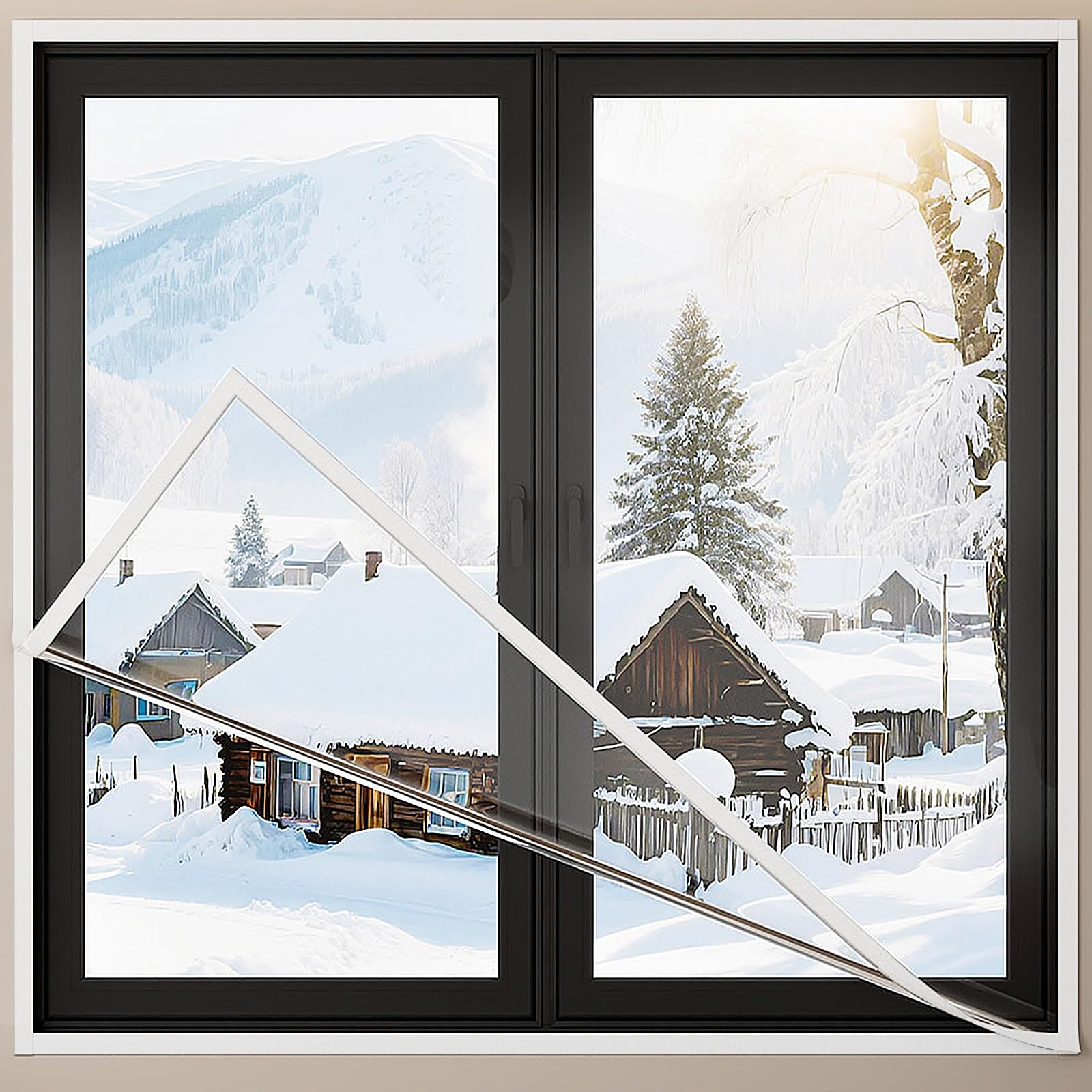 Isolierfolie Fenster, Thermofolie Fenster Gegen Kälte Transparent Selbstklebend PVC Material Winddicht Geräuschdämmung für Alte Undichte Fenster in Wohnungen Büros(White edge,W110 x H255cm)