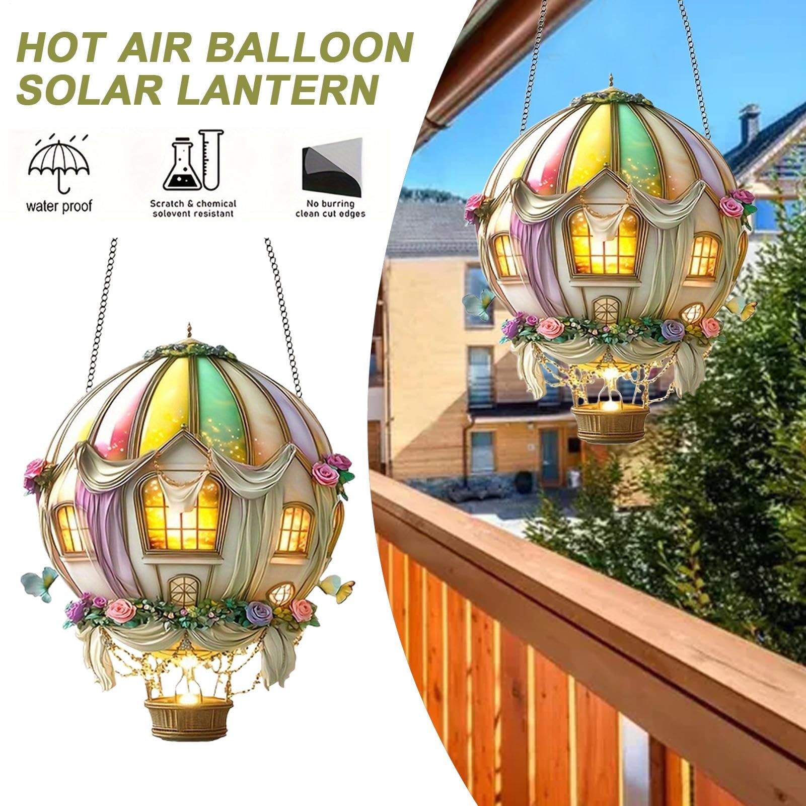 Lampa Balon Na Gorące Powietrze - Ozdoby Okienne Na Zewnątrz,2D Dekoracyjna Lampa z Migoczącym Płomieniem do Ogrodu Tarasu Domu Ścieżki