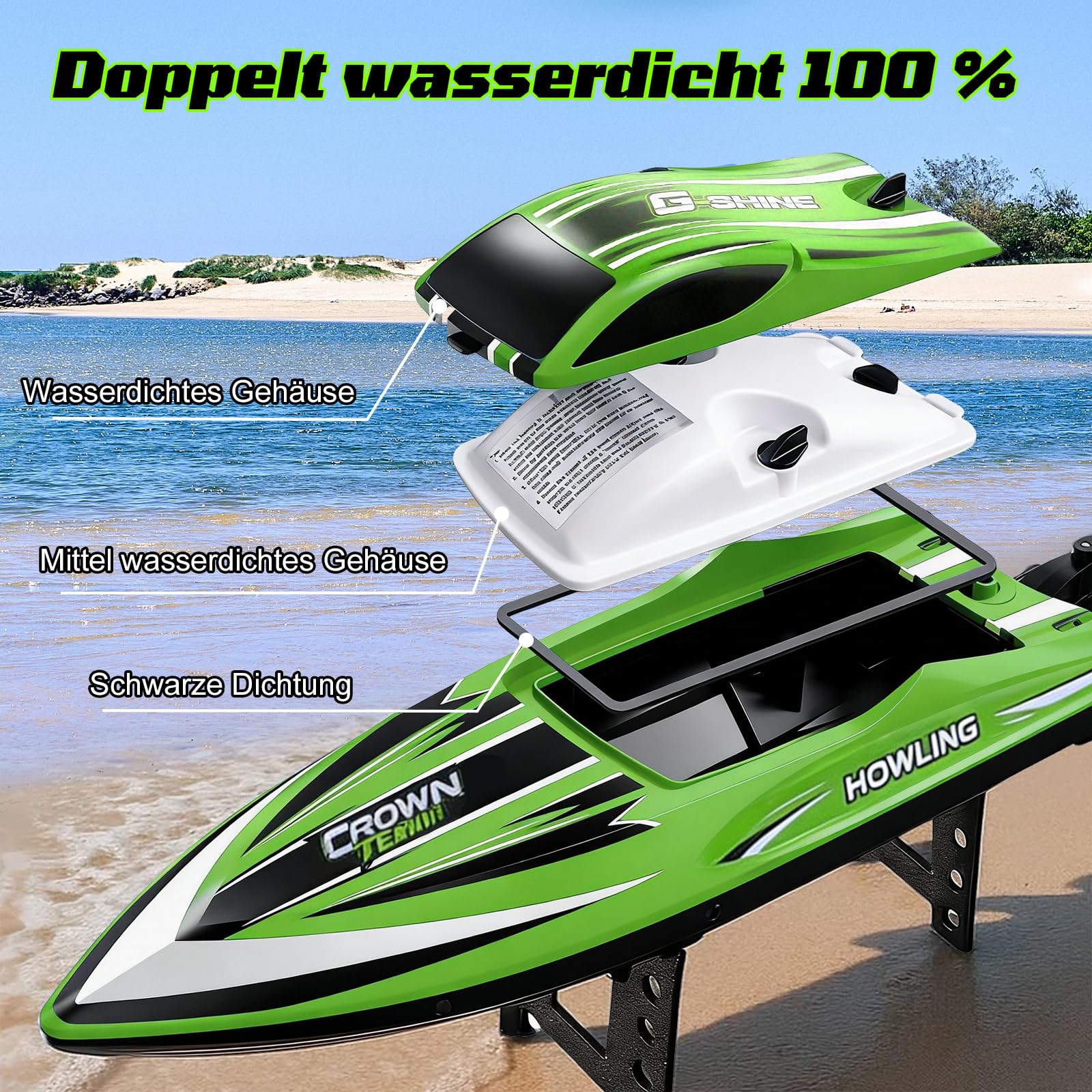 Ferngesteuertes Boot, 55KM/H RC Boot ferngesteuert mit Bürstenloses | 2,4 GHz speedboot ferngesteuert, Motorboot ferngesteuert kinder ab 6 8 jahre 3S-Batterie, LEDs, Selbstaufrichtung,