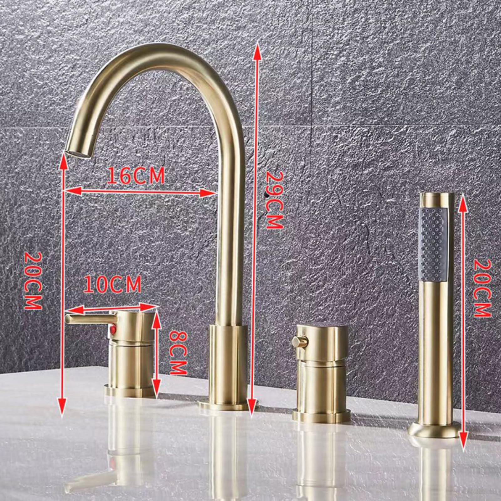 Grifo Mezclador de Bañera Y Ducha de 4 Orificios con Rotación de 360° para Agua Caliente Y Fría de Latón Cromado Y Negro