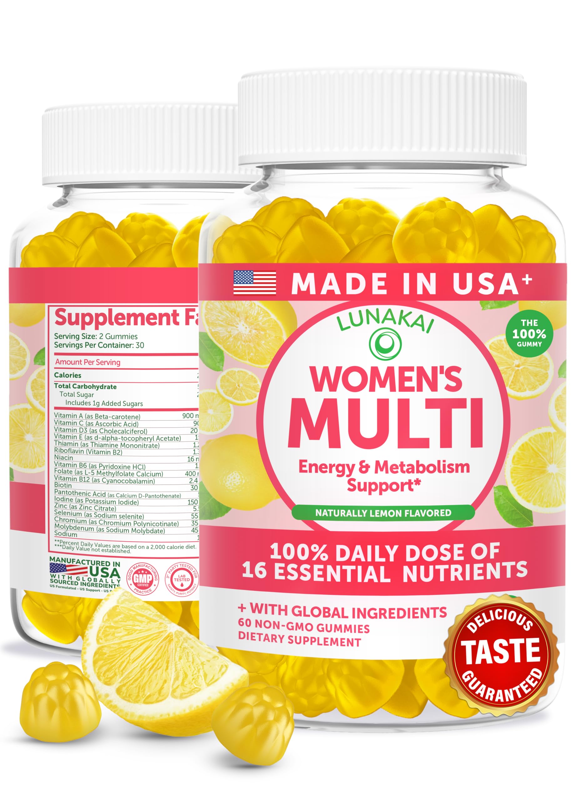 Lunakai USA Made Womens Multivitamin Gummies – Delicious Daily 16 Multi Vitamins for Women – Wellness, Energy & Essential Health Support, 60ct