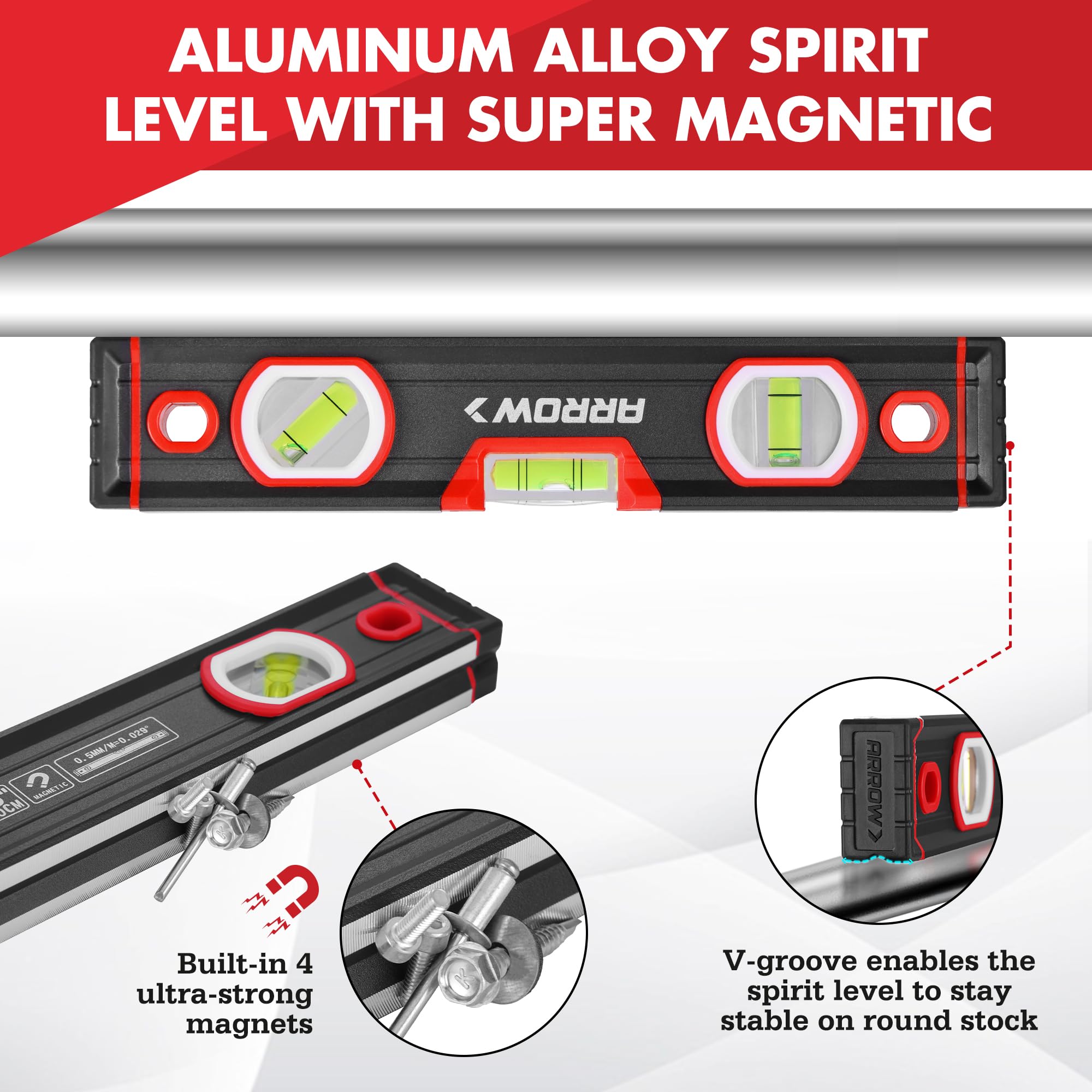 Arrow 3-Piece Spirit Level Set - Accurate & Durable -5