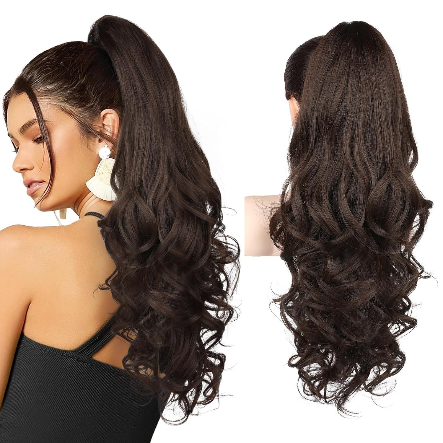 HAIR WALA™ Wavy Curly Ponytail Hair Extension, 20 Inch Long, Long claw clip hair extensions ponytail hair Extension Natural Looking Ponytail for Girls, Womens, Brown Color-image-21
