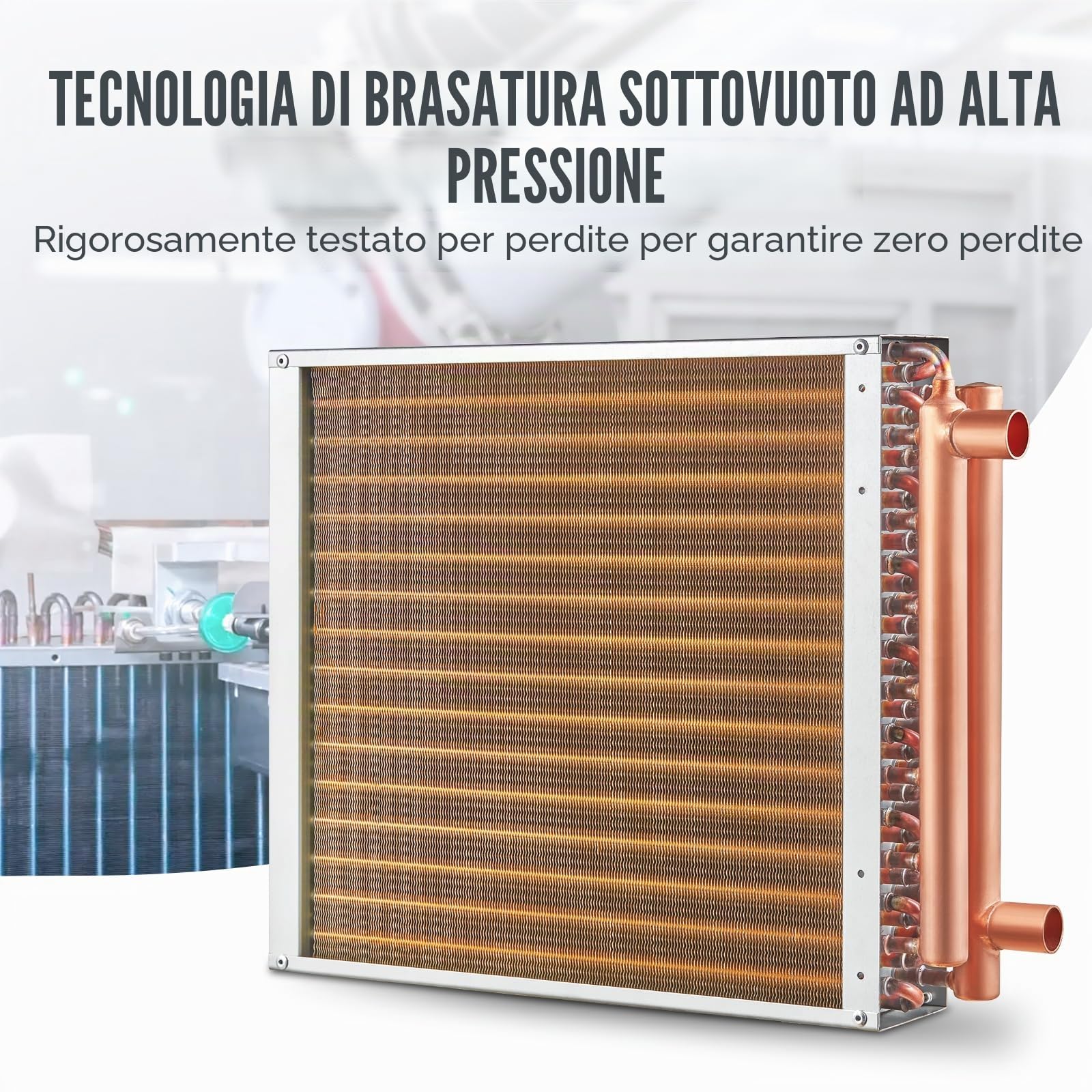 VEVOR Scambiatore di Calore Acqua-Aria, con Alette in Alluminio 242 per Forni a Legna Esterno, Riscaldamento e Raffreddamento Residenziale ad Aria Forzata Porte Rame 3 File 9,53 mm 40,64 x 40,64 cm