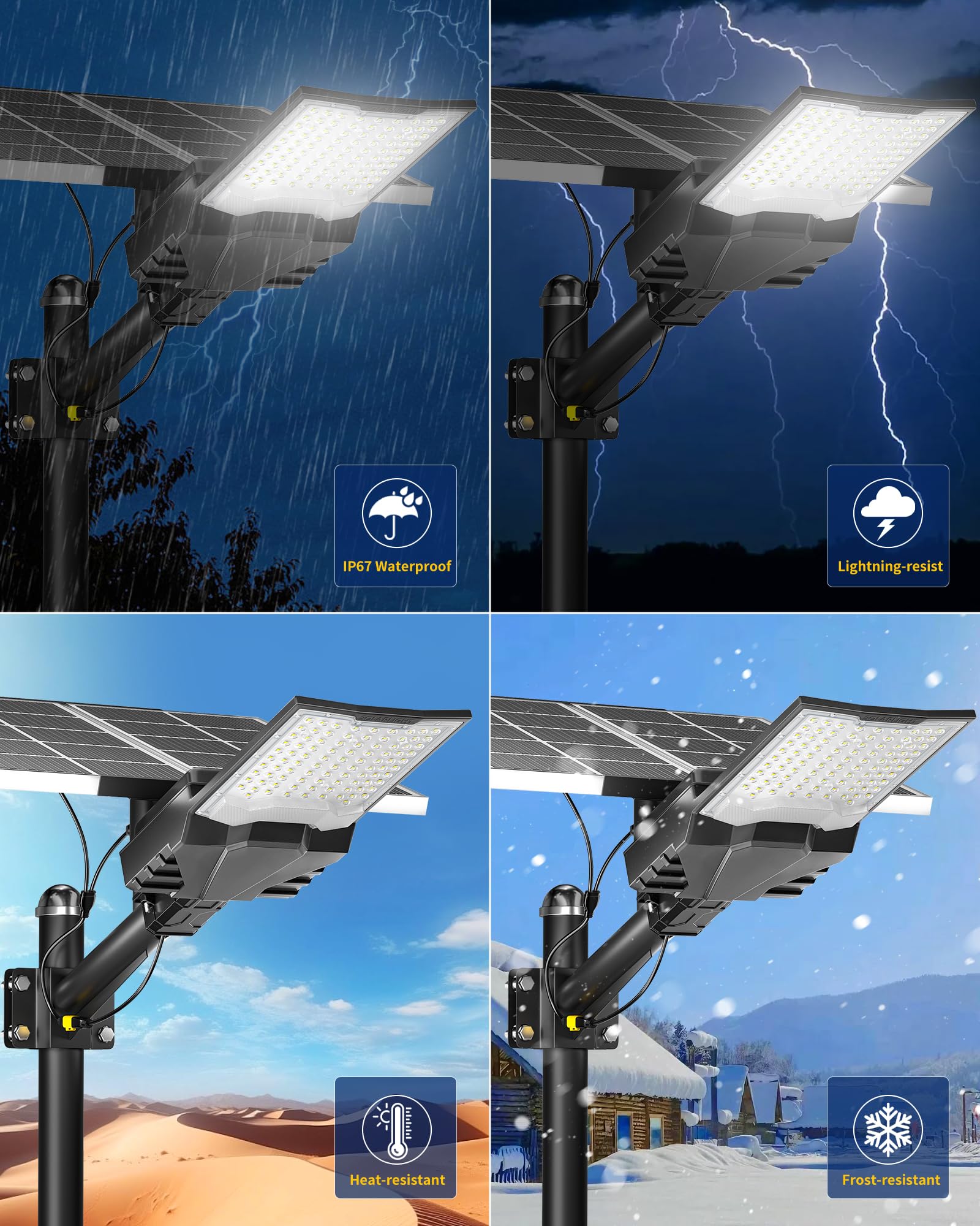 Gefolly Lampione Solare LED Esterno, Led Lampioni da esterni con Telecomando, 6500K Luz de Seguridad Jardín, IP67 Impermeabili Lampioni per Cortile, Giardino (SL-18000W)