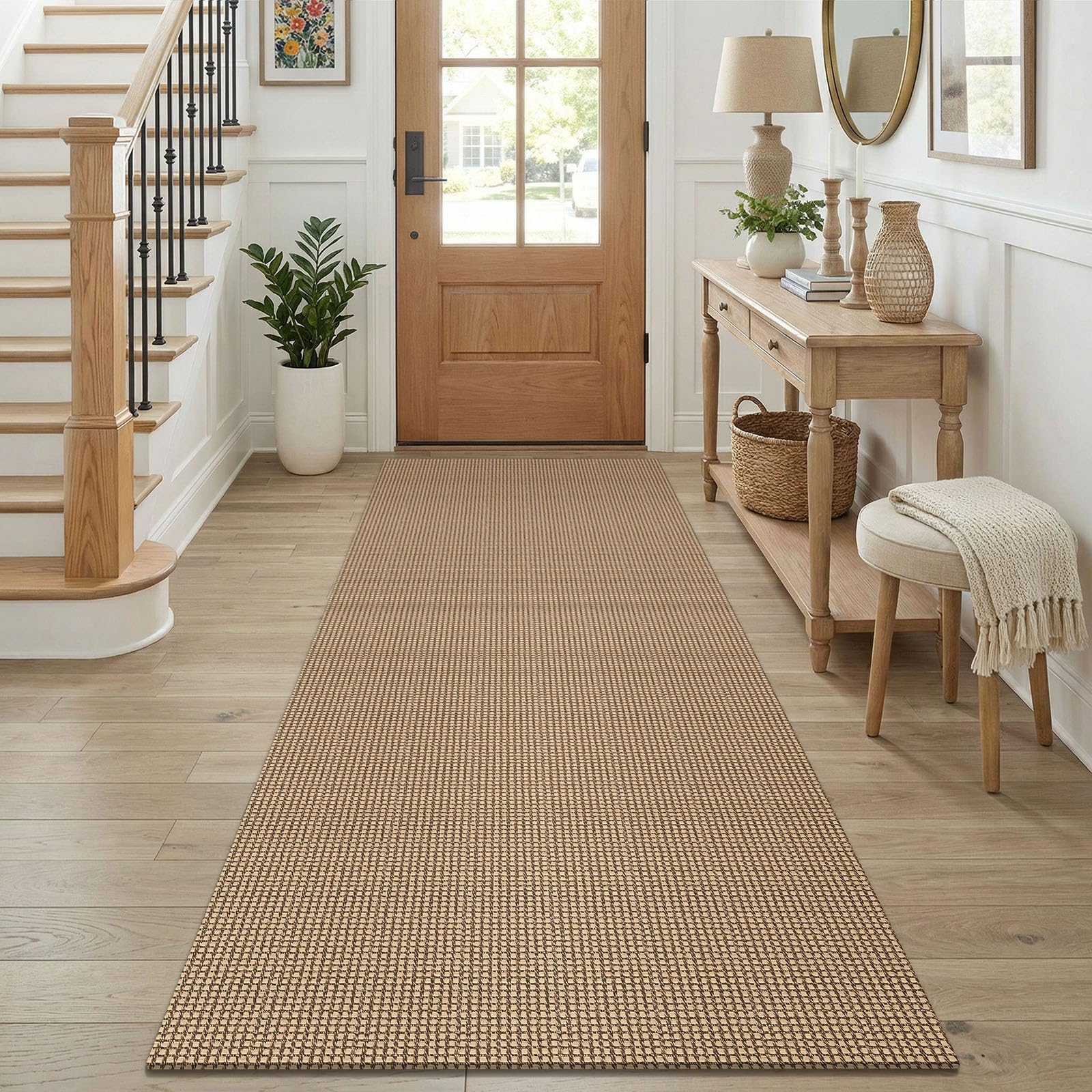 KOZYFLY Runners for Hallways 3x8 ft Washable Kitchen Runner Non Slip Rubber Backed Hall Runners Cotton Entryway Runner Rugs for Indoor Backdoor Bedroom Kitchen, Orange Beige/Tan/Brown — image 1