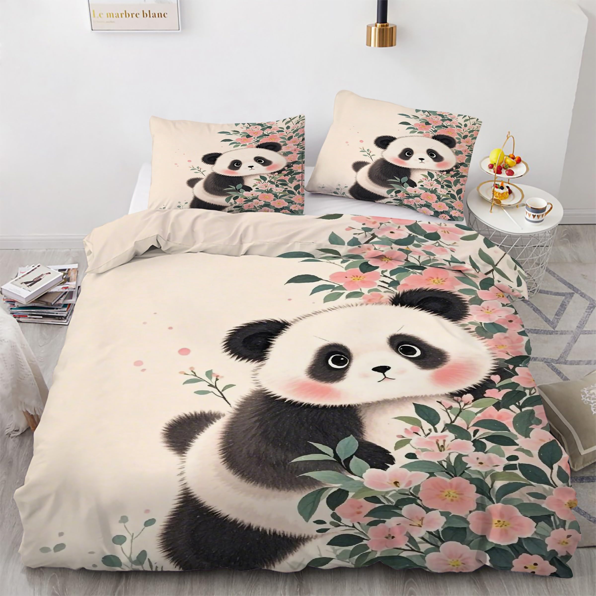 Parure de lit 90x190 panda avec housse de couette et taies KG2036