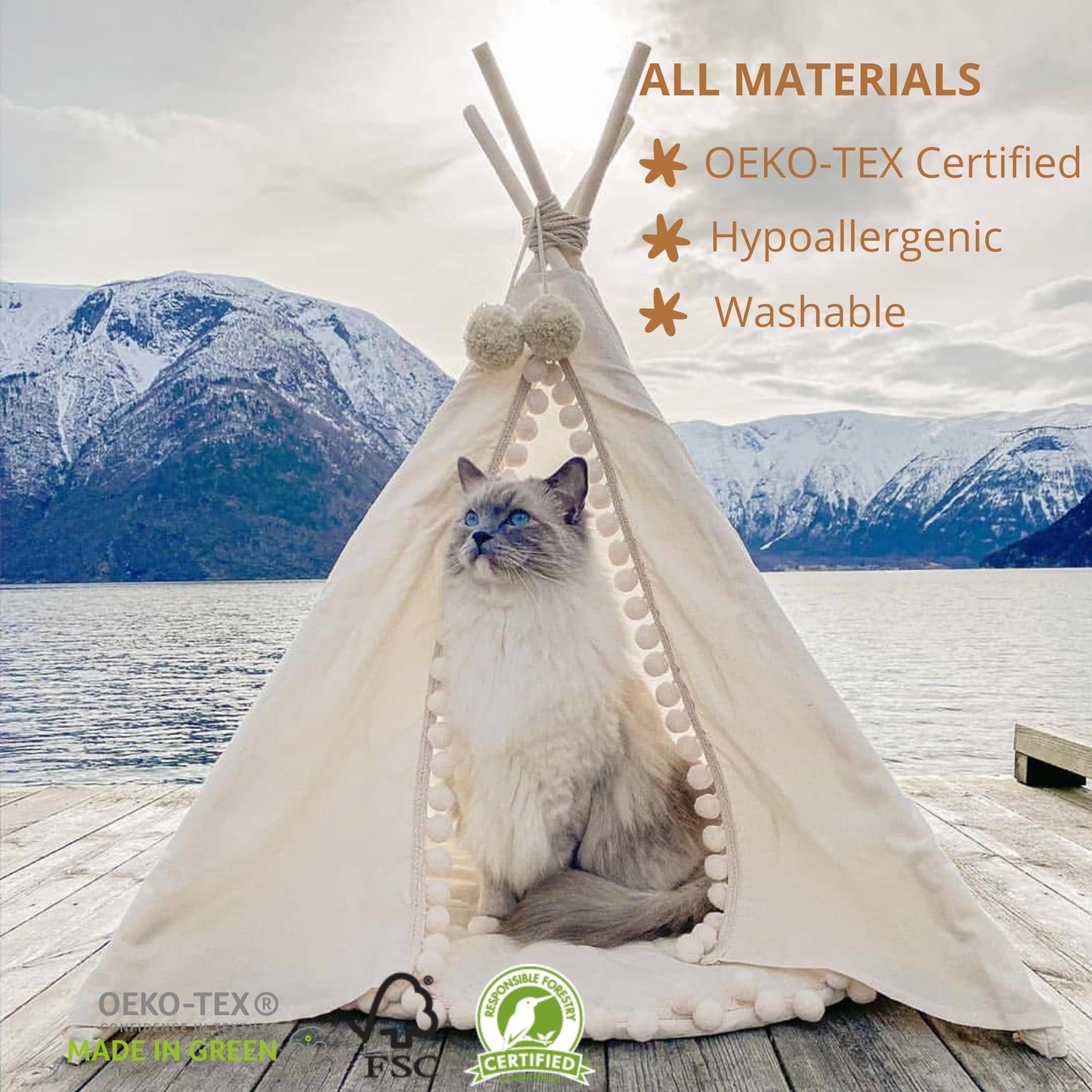 Lit Moderne pour Chien, Tipi pour Chien, Lit pour Chat, Tipi pour Chat, Tipi pour Animaux de Compagnie, Lits pour Chiens en Coton Naturel et Bois, Fabriqués dans l'UE ! (Taille M)
