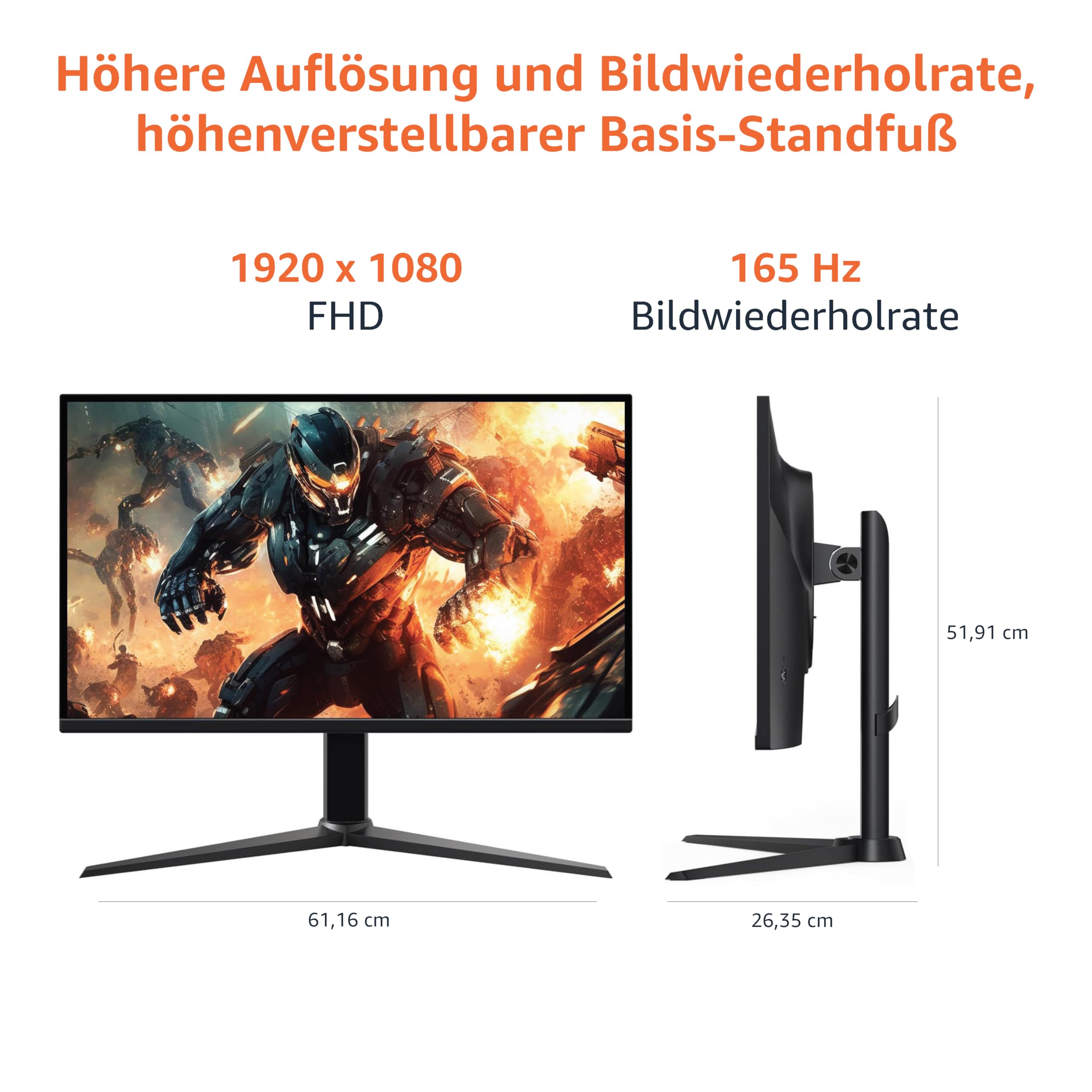 Amazon Basics Gaming-Monitor 27 Zoll (68.6 cm), FHD 1080p, 165 Hz, VESA-kompatibel, Adaptive Synchronisierung, 1 ms Reaktion, Schwarz – Ansicht 5