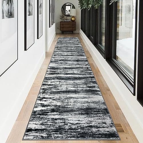 Miniatura 120 de KOZYFLY Alfombra moderna abstracta lavable de 2.6 x 10 pies, antideslizante, suave, alfombra de camino de cocina, alfombra a rayas azules óxido para