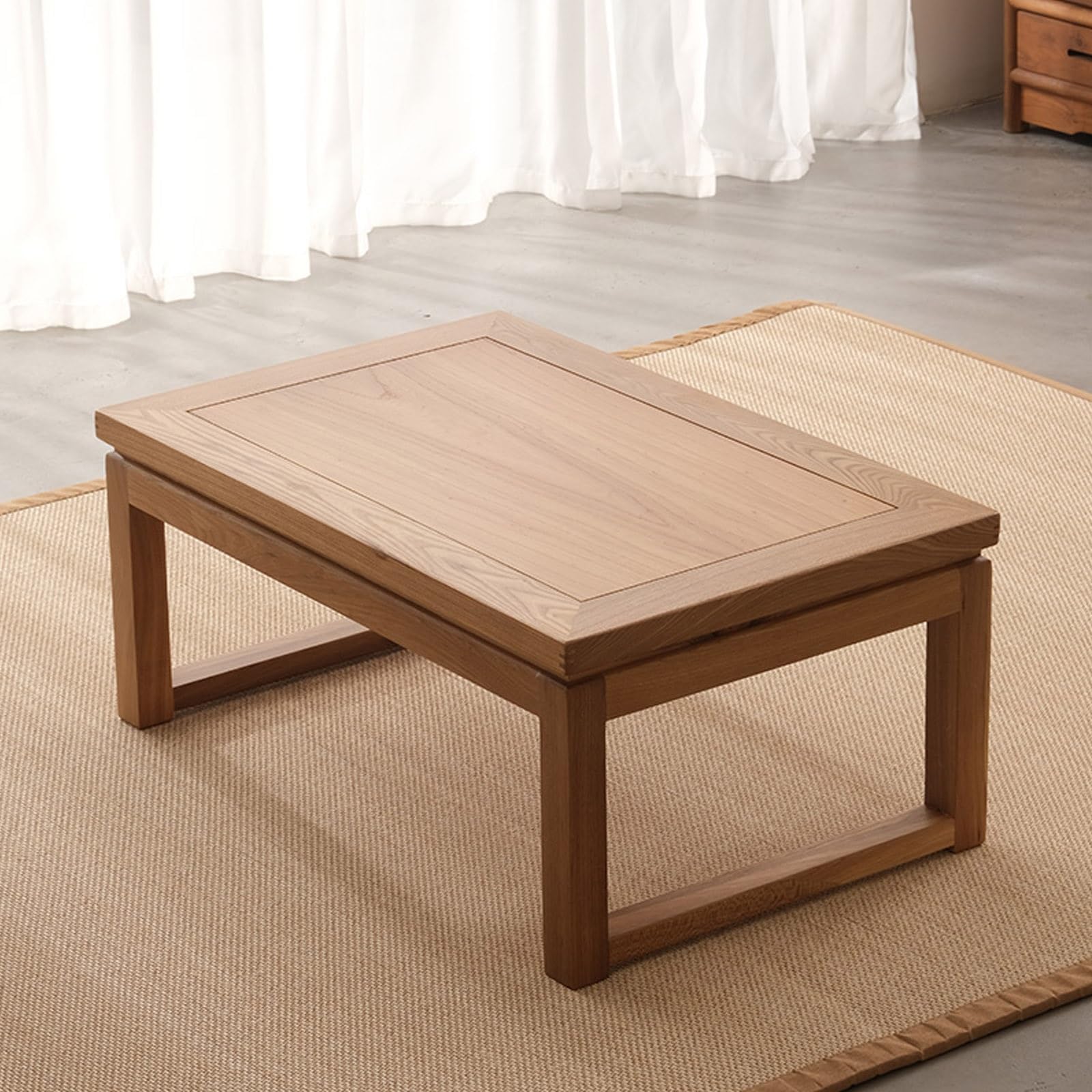 Japanese Zen Tea Table Modern Low Coffee Table for Bay Window Old Elm Wood Stylish Home Décor 60x40x30cm (23.6x15.7x11.8in) Ideal for Relaxation