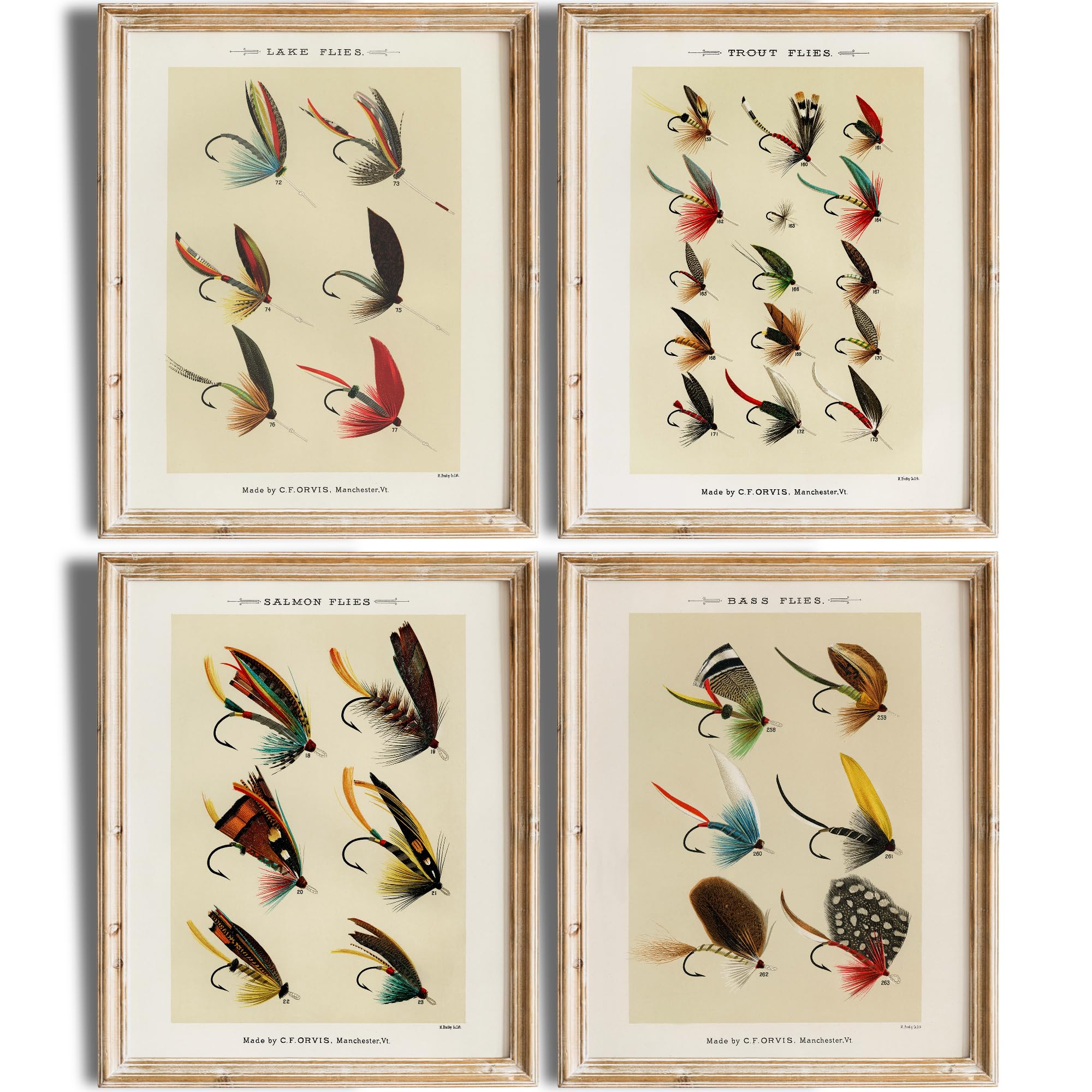 DREAM BIG PRINTABLES Vintage Fly Fishing Art Prints (Set of 4) - Unframed - 8x10 | Great Gift for Fisherman - Reproductions of Vintage Fishing Lure