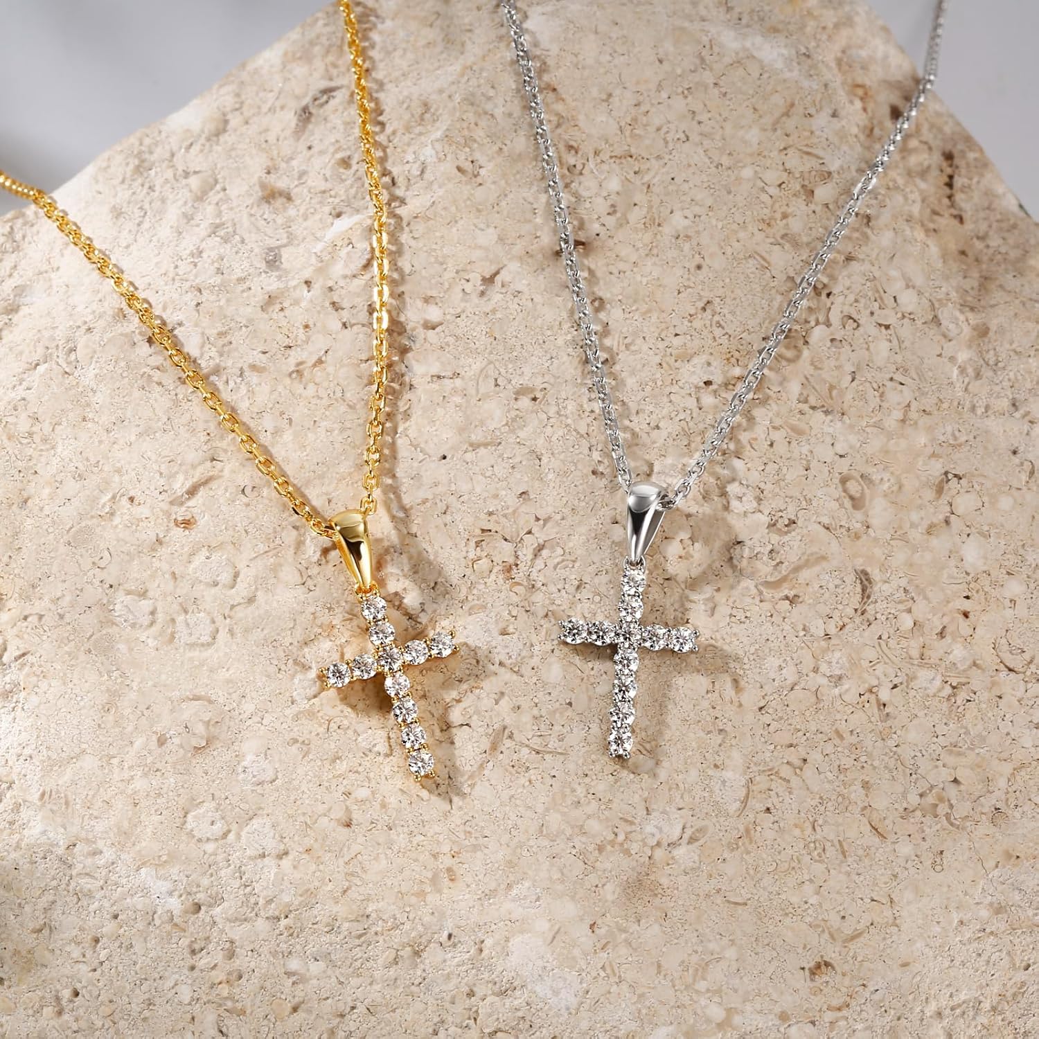 Moissanite Small Cross Necklace for Women: Dainty Tiny 14K Gold Plated Sterling Silver Pendant Simulated Diamond Layered Chain Necklace Minimalism Jewelry - Image 6