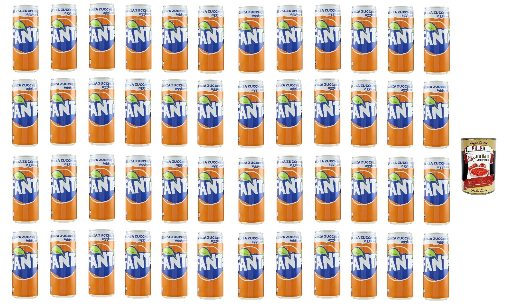 Italian Gourmet Fanta Zero Bibita aranciata Orange Limonade, 48 x 330ml | Gusto agrumi frizzante, ohne Zucker und ohne Kalorien, erfrischender, Gesamtnettogewicht 15,84 L + Kostenlos Polpa 400g