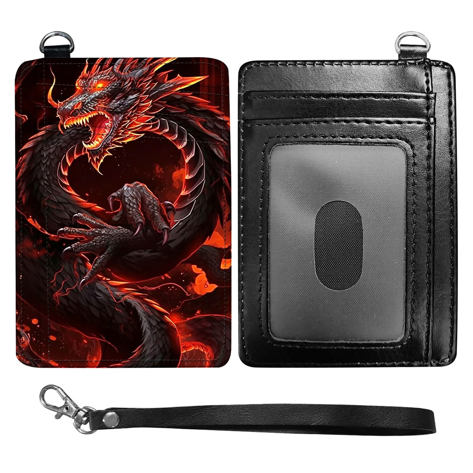 BFDHGQZC Red Dragon Theme Slim Wallet with Zipper Pocket for Men & Women, RFID Blocking PU Leather Credit Card Holder with Keychain and Wristlet,