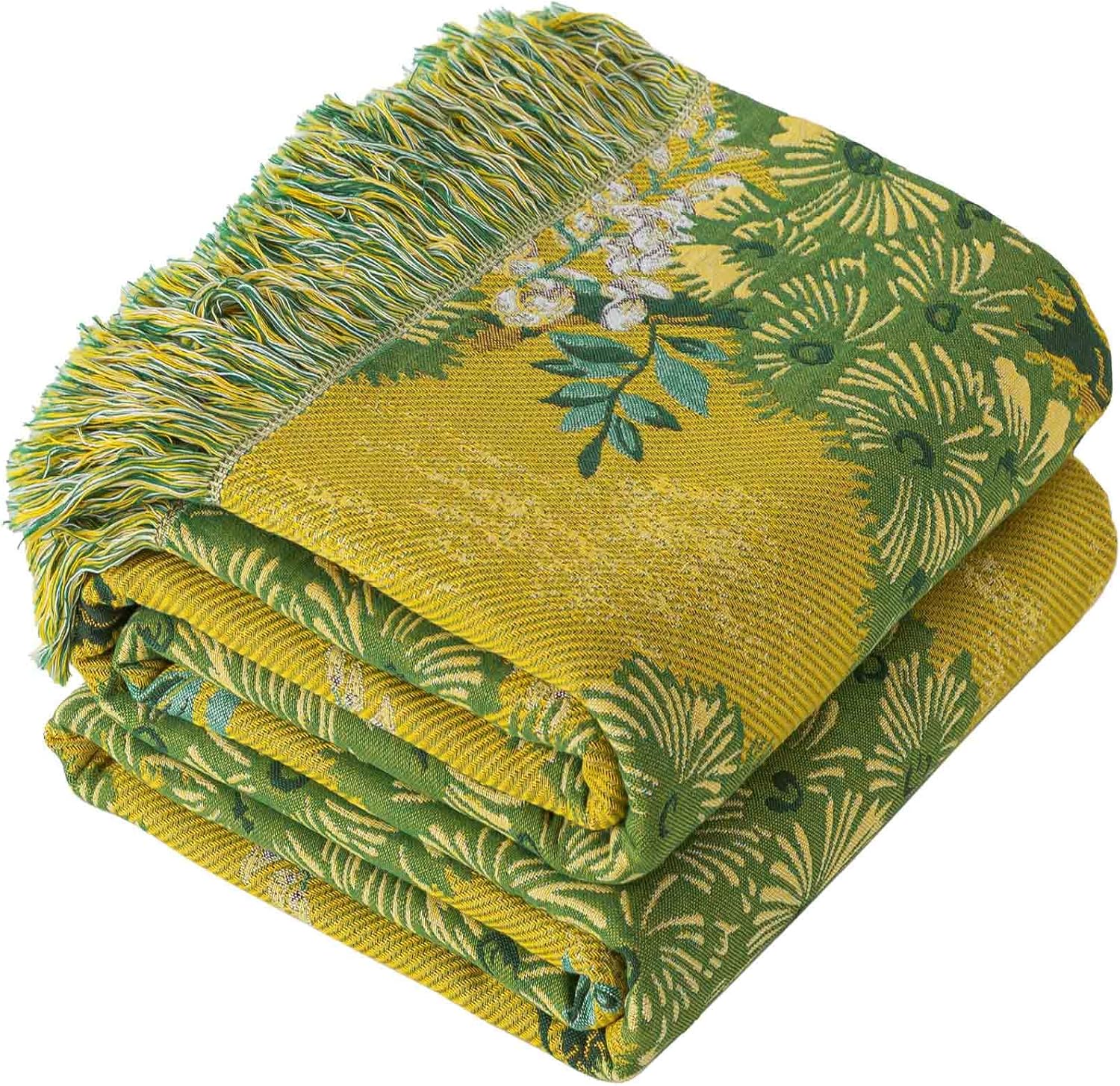 Qidordour Boho Throw Blanket, 60"x80" Muslin Blankets for Adult, 100% Organic Cotton Blanket for Couch Sofa, Lightweight Quilt with Tassel, All Season Bed Throw, Farmhouse Home Decor, A-Sophora Flower - Image 3