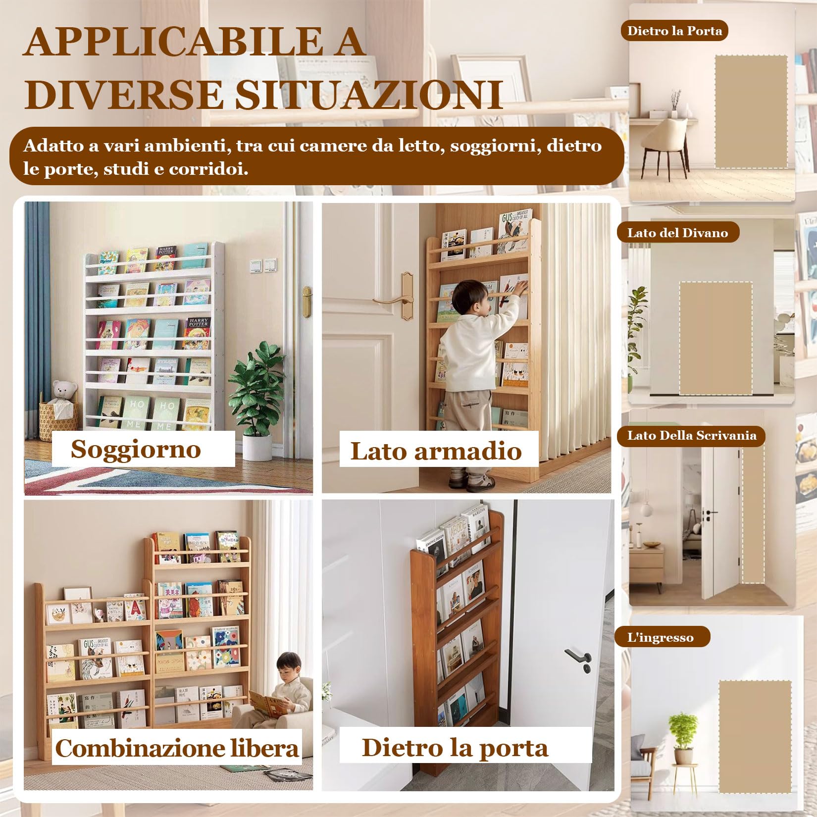 Scaffale Organizzatore in Legno Massiccio Stretto,Scaffale Dietro la Porta,Libreria sottile e stretta,Libreria Bambini da Parete,grande capacità di archiviazione,for soggiorno,armadio