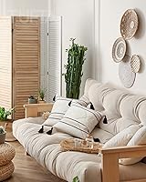 Vista 2 de Juego de 2 almohadas bohemias en blanco y negro para cama y sofá, fundas de almohada neutras de 20 x 20 pulgadas, color negro y beige, almohadas