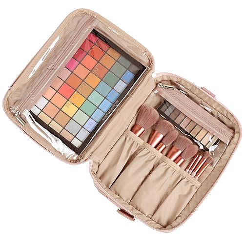 Miniatura 2 de NISHEL Bolsa de maquillaje de viaje extra grande de doble capa para mujer, estuche organizador de cosméticos, accesorios esenciales de viaje con