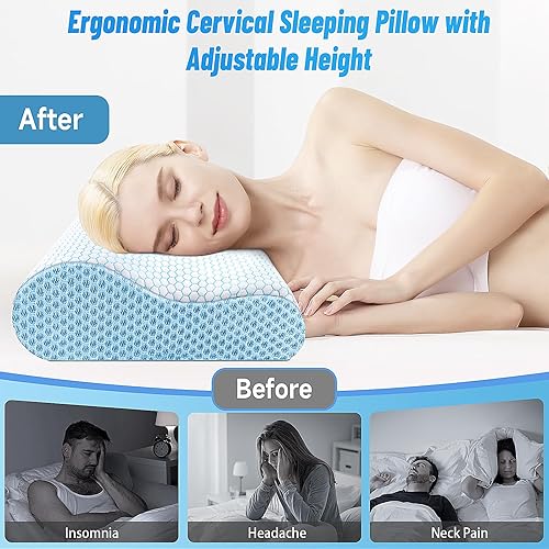 Miniatura 6 de CloudBliss Almohada cervical ergonómica para dormir, almohada cervical cervical para aliviar el dolor de cuello, almohada de espuma viscoelástica