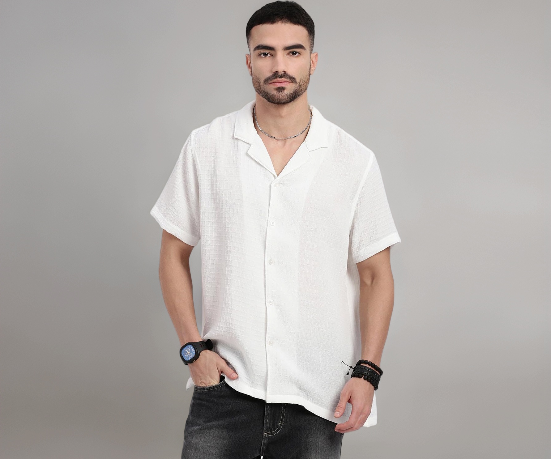 SHOWOFFFF Men Cuban Collar Half Sleeve Shirt - Image 1