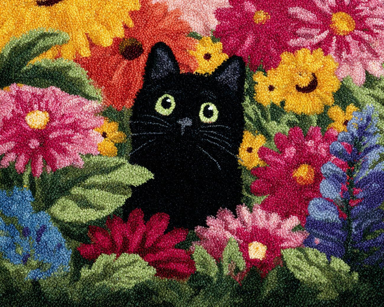 AMBATTERY Large Rug Making Kit Black cat and Flowers 80x160cm