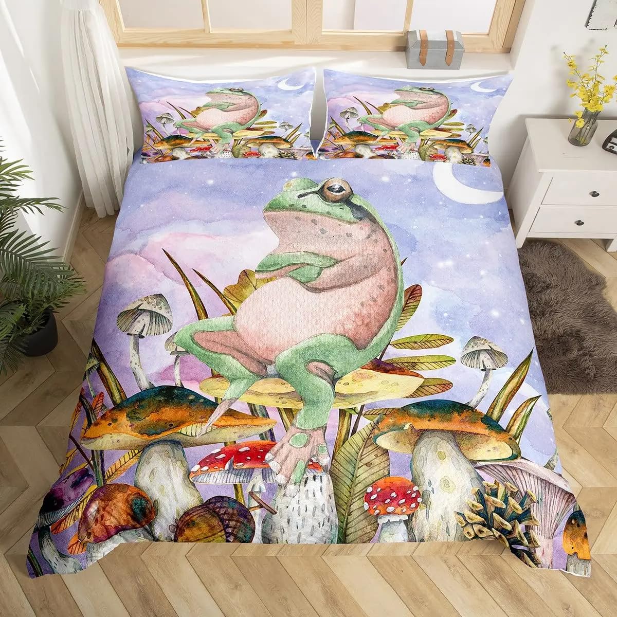 Housse de couette 240 x 260 verte avec taies d'oreiller parure lit 2 personnes microfibre douce