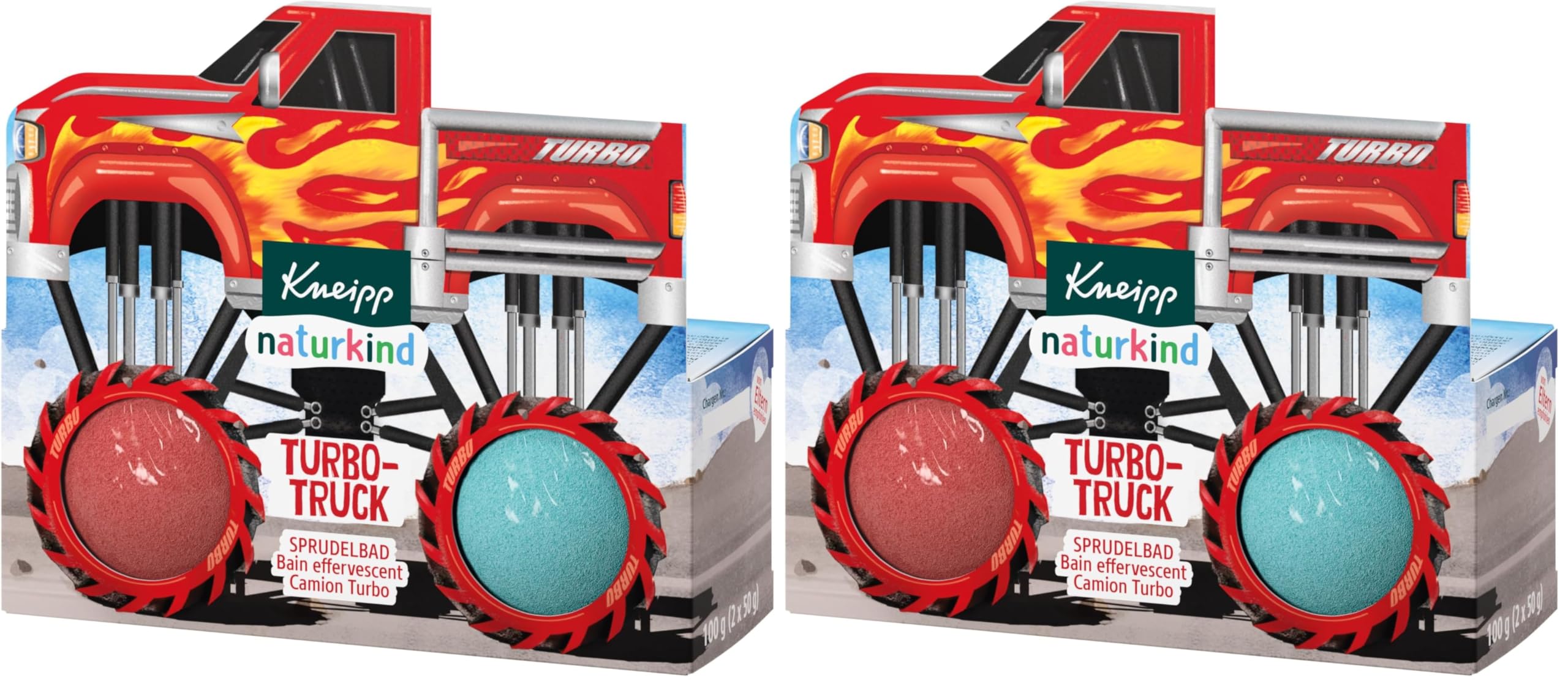 Kneipp naturkind Turbo-Truck Sprudelbad - Badebombe mit Johannisbeerduft - Actiongeladener Badespass für Kinder ab 3 Jahren - 100g (Packung mit 2)