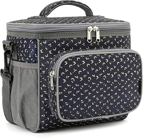 Miniatura 10 de FlowFlyLonchera grande reutilizable con aislante para mujereshombres, correa ajustable para hombro, bolsillo frontal con cierre, bolsillos laterales