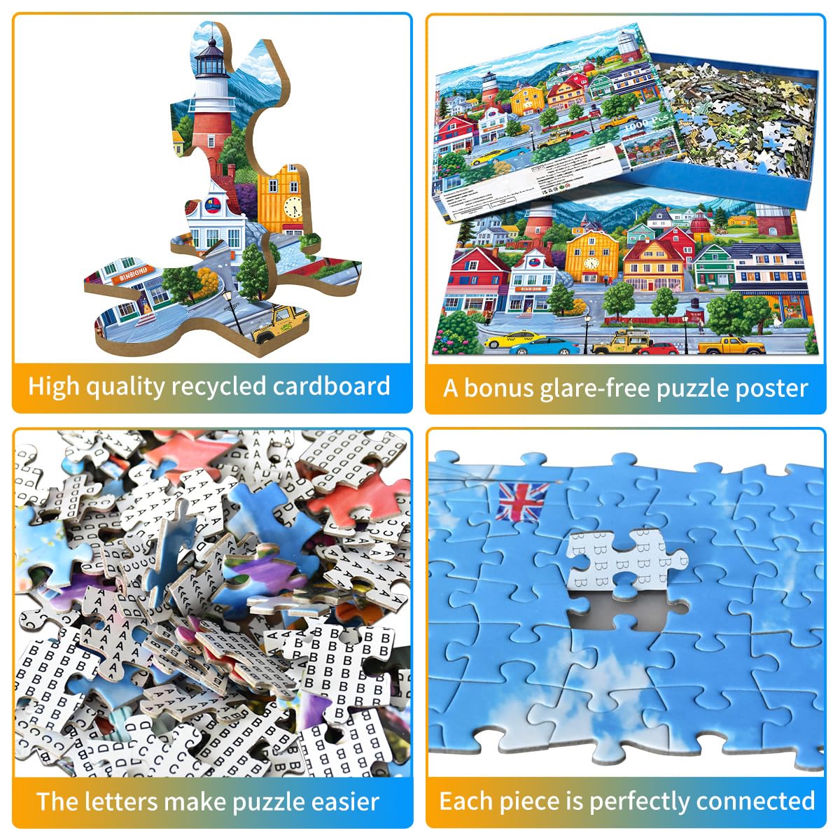 The HUADADA 'Comfortable Small Town Living' 1000-piece puzzle features exclusive artwork and premium, recycled materials for an engaging experience.