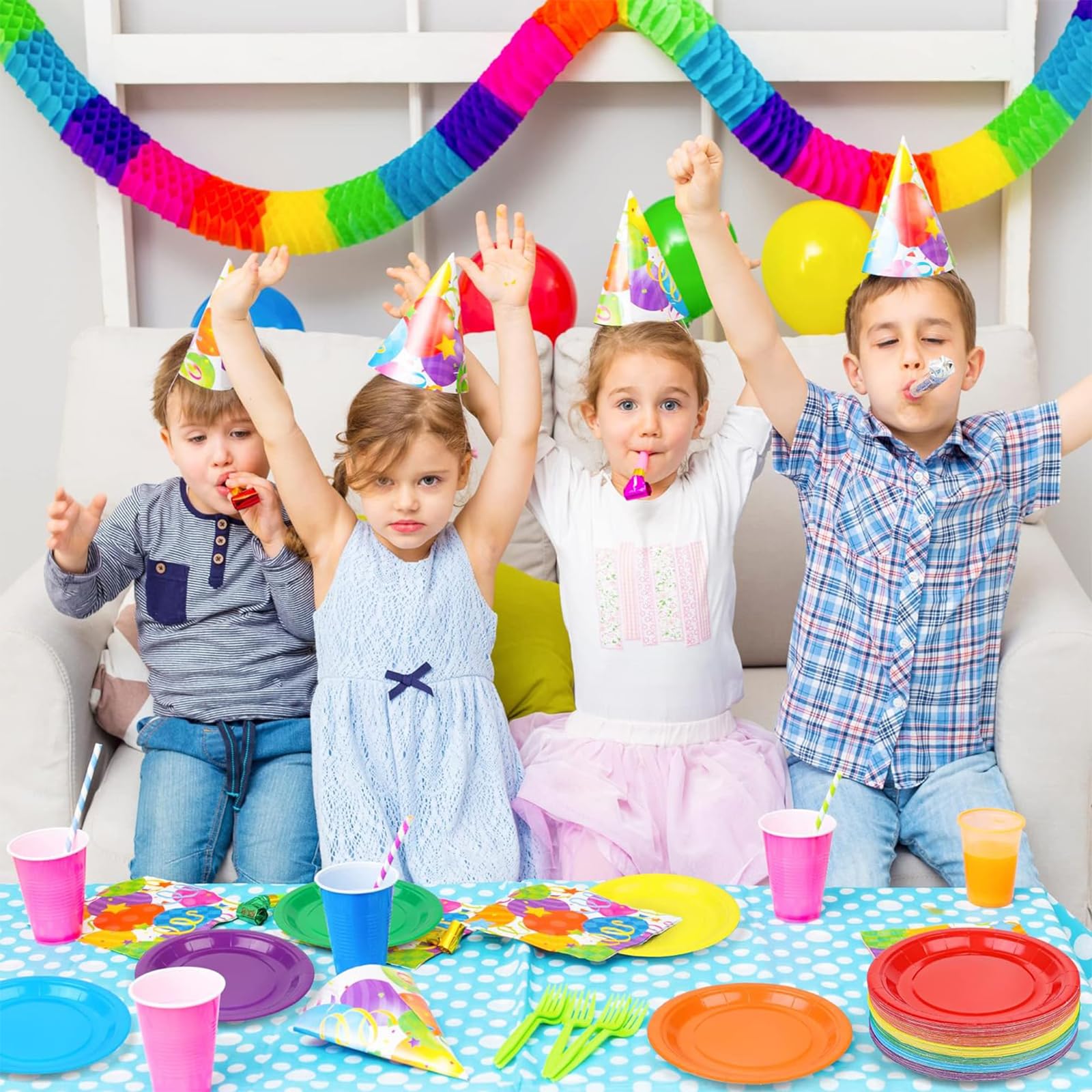 60 platos de papel de arcoíris, bandeja de papel desechable de colores para cumpleaños, picnic, baby shower, todas las ocasiones, platos redondos de papel multicolor de 7 pulgadas