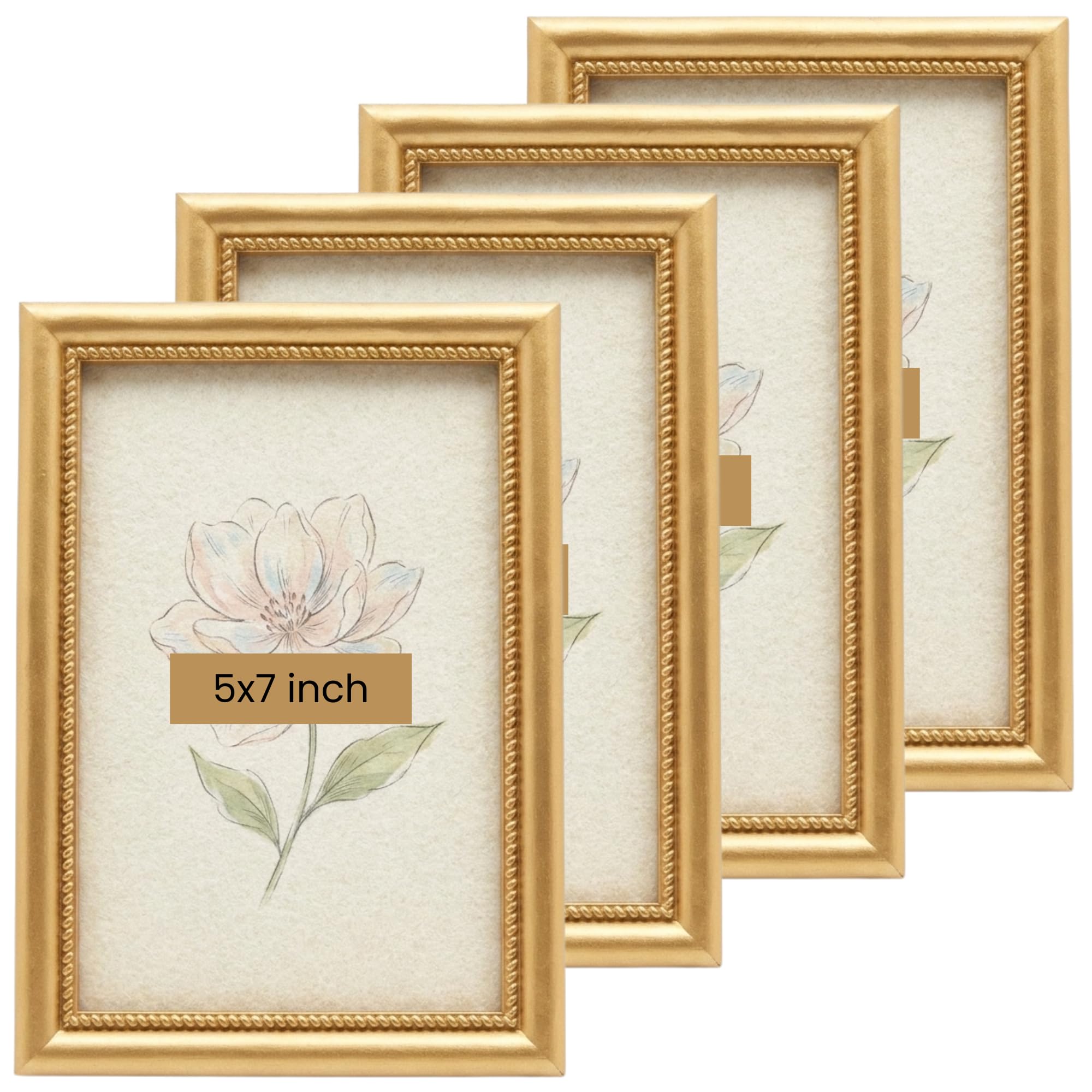 Concepts Gold ( Pack Of 4) Pack Of 4-5X7 Decorative Twist Rope Resin Photo Frame | Elegant Gold Picture Frame For Desk, Shelf & Home Décor