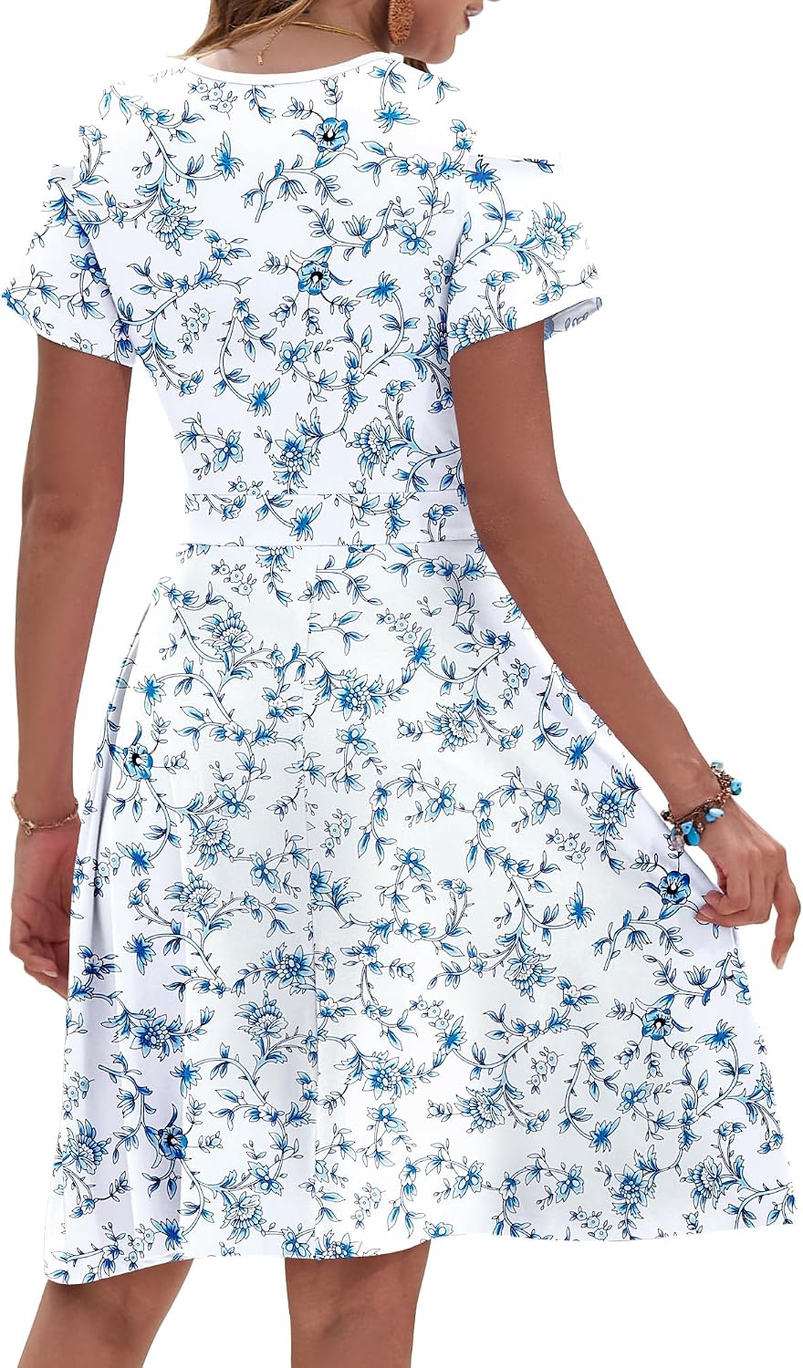 AUSELILY Womens Summer Dresses 2026 Short Sleeve V Neck Floral Sundress with Pockets