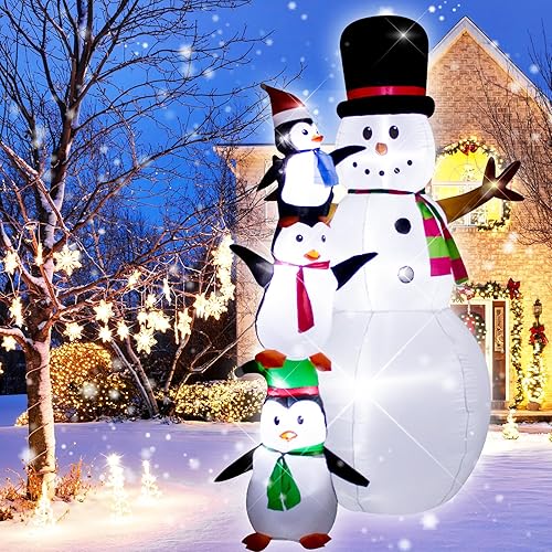 Decoración inflable de pingüino de muñeco de nieve de Navidad de 8 pies con luces LED, enorme muñeco de nieve blanco de Navidad para interiores y