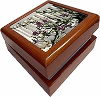 Vista 1 de 3dRose Sweet Pea Flowers and a white fence, Jewelry Box jb-162108-1