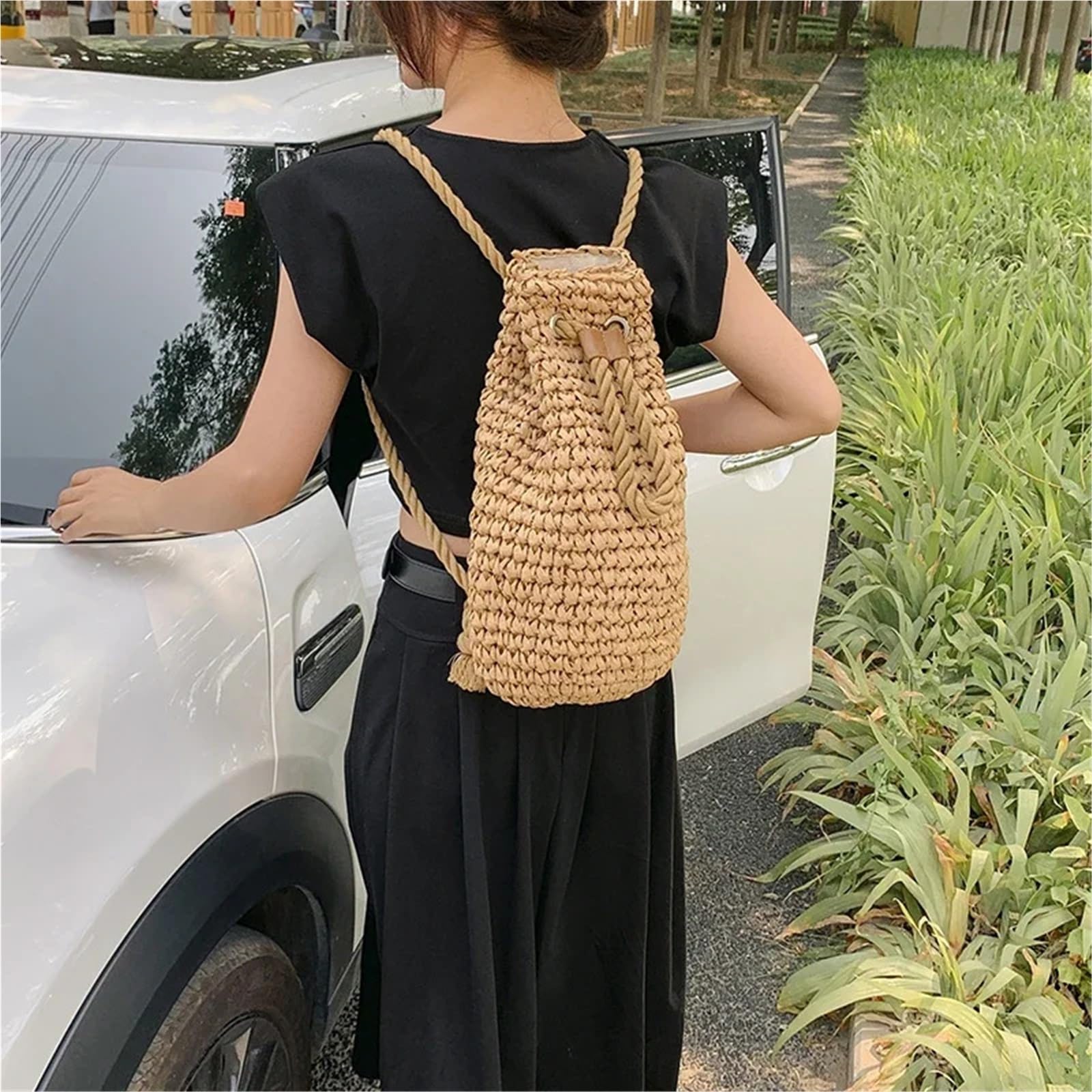 Zaino da donna grande, semplice e versatile in paglia solida