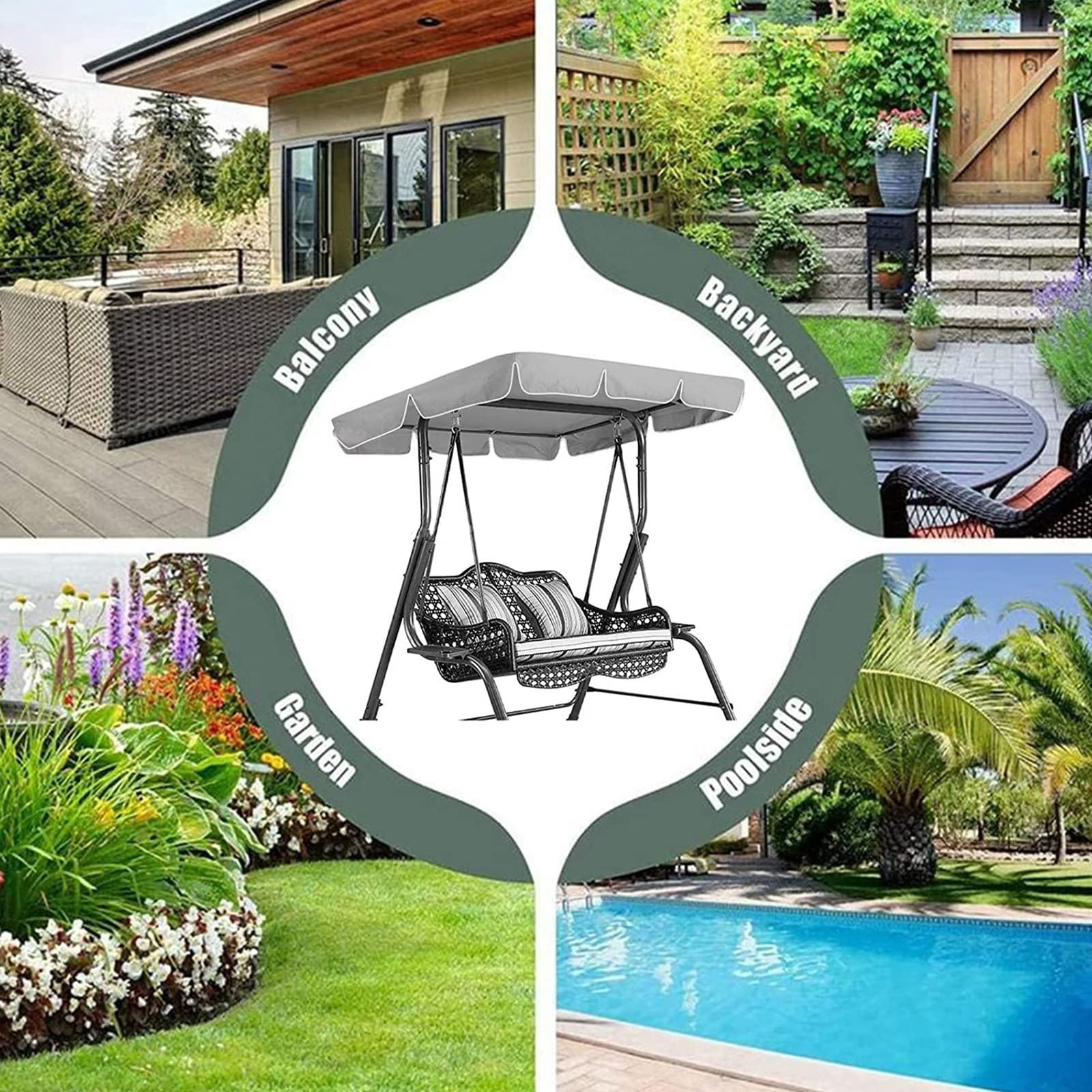 Copertura Telo Tettuccio di Ricambio per Dondolo da Giardino 2/3 Posti,Copertura di Ricambio Altalena da Patio,Universale Impermeabile Anti-UV Parasole Tettuccio per Dondolo per Esterno