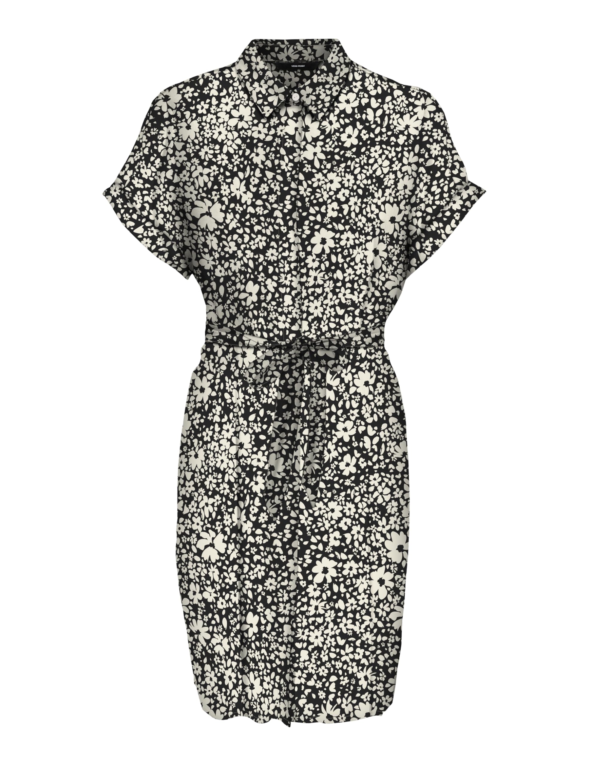 VERO MODA Women's Vmeasy Joy S/S Shirt Dress WVN Ga Dress, Black/AOP: sika, S