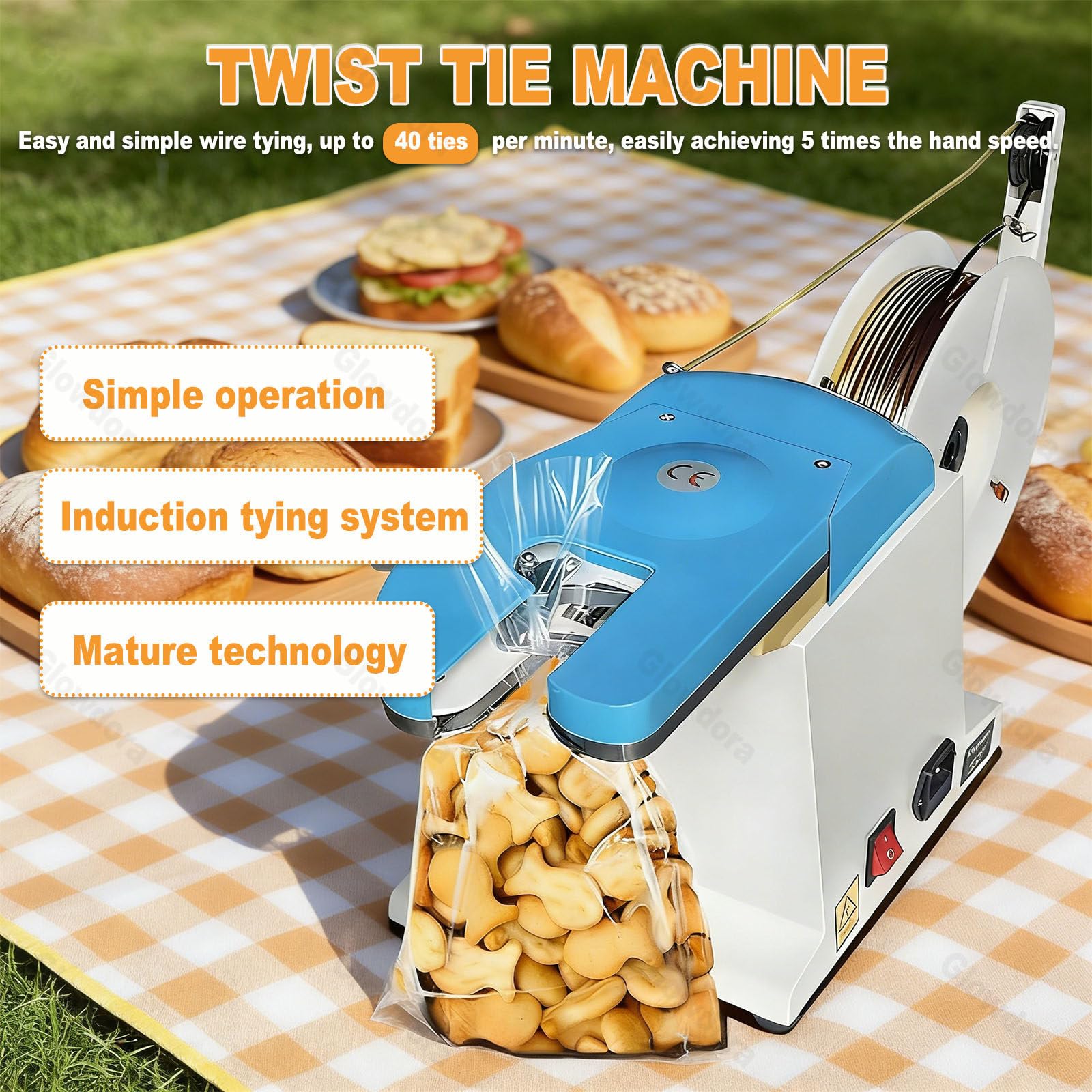 Macchina automatica per impacchettare, sigillatrice a spirale per alimenti, pane, fiori, artigianato, tenuta stretta a 4 cicli, diametro regolabile 0,1-1,2 mm, essenziale per supermercati