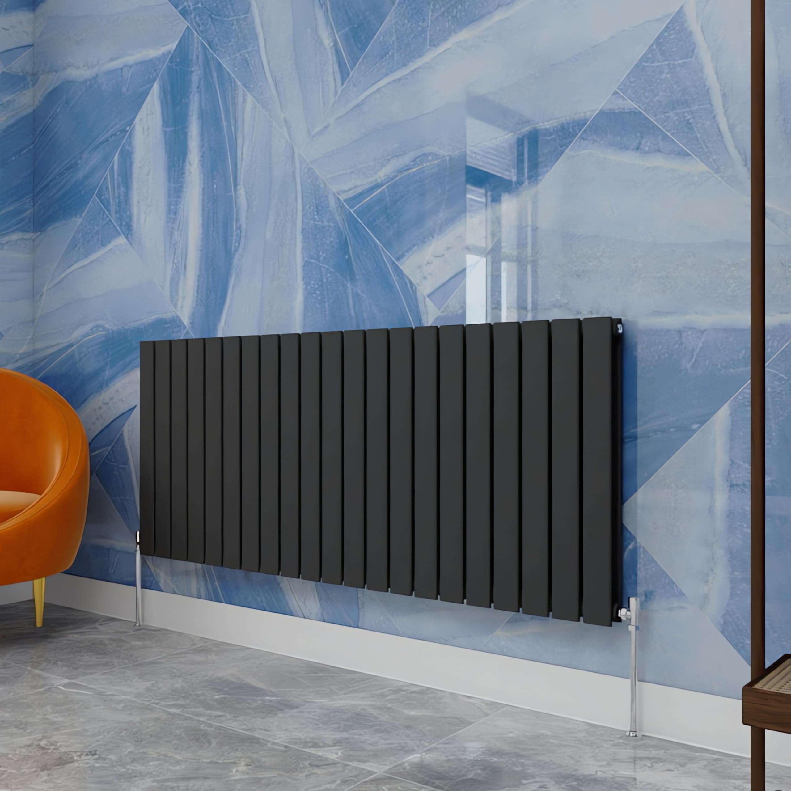 Central Heating Radiator,600x1428mm Anthracite Horizontal Flat Double Panel Column Energy-efficient for Morden Multi-Scene