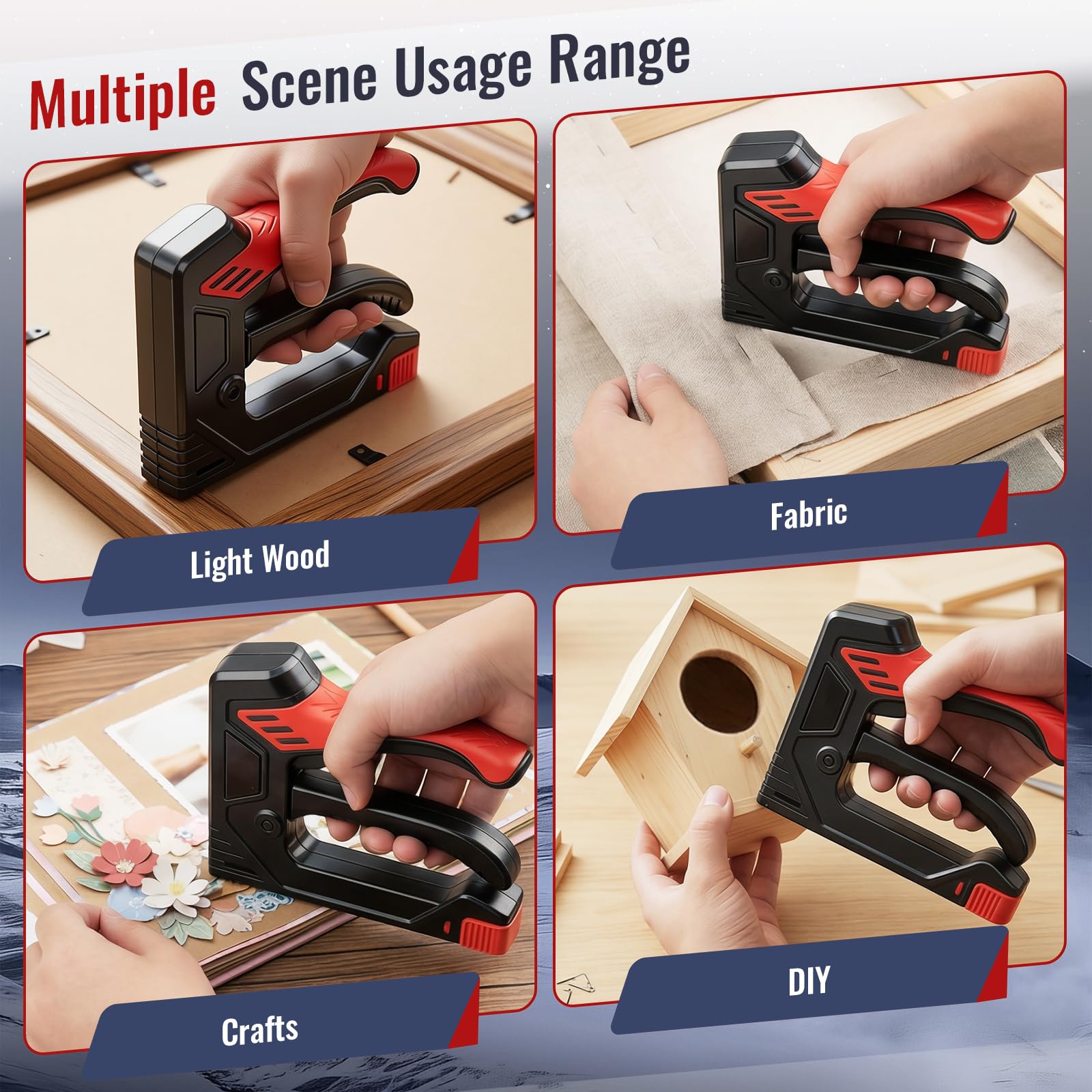 Pinzatrice manuale leggera con 600 punti, cucitrice per tappezzeria per legno, tessuto, artigianato e mobili, manico ergonomico in TPU, graffette compatibili D/T per progetti fai da te
