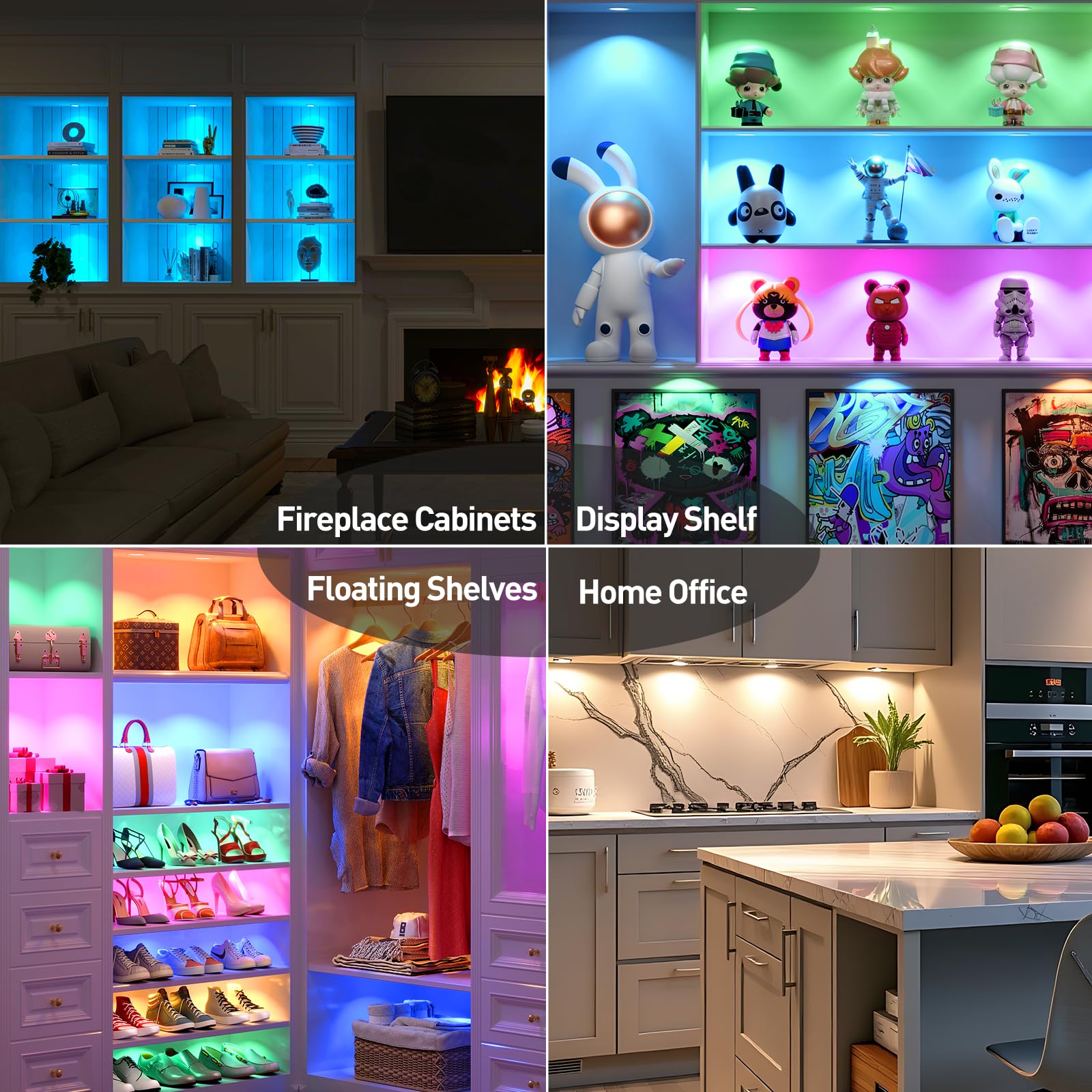 AIBOO Faretto da incasso RGB da cucina, a LED, cambia colore, 8 pezzi, con telecomando, faretto da incasso dimmerabile, con app, ultra piatto, illuminazione a LED per cucina, soggiorno